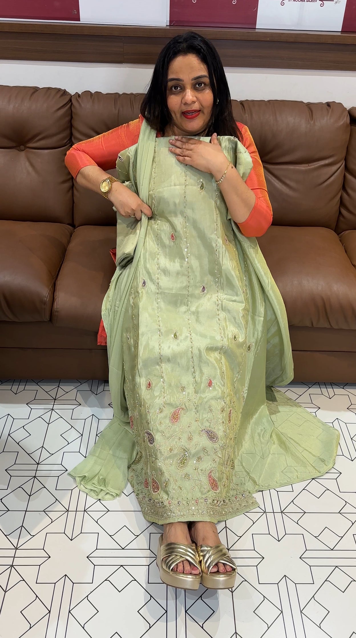 HAND WORKED TISSUE UNSTITCHED SALWAR SUITS - IHA 22124