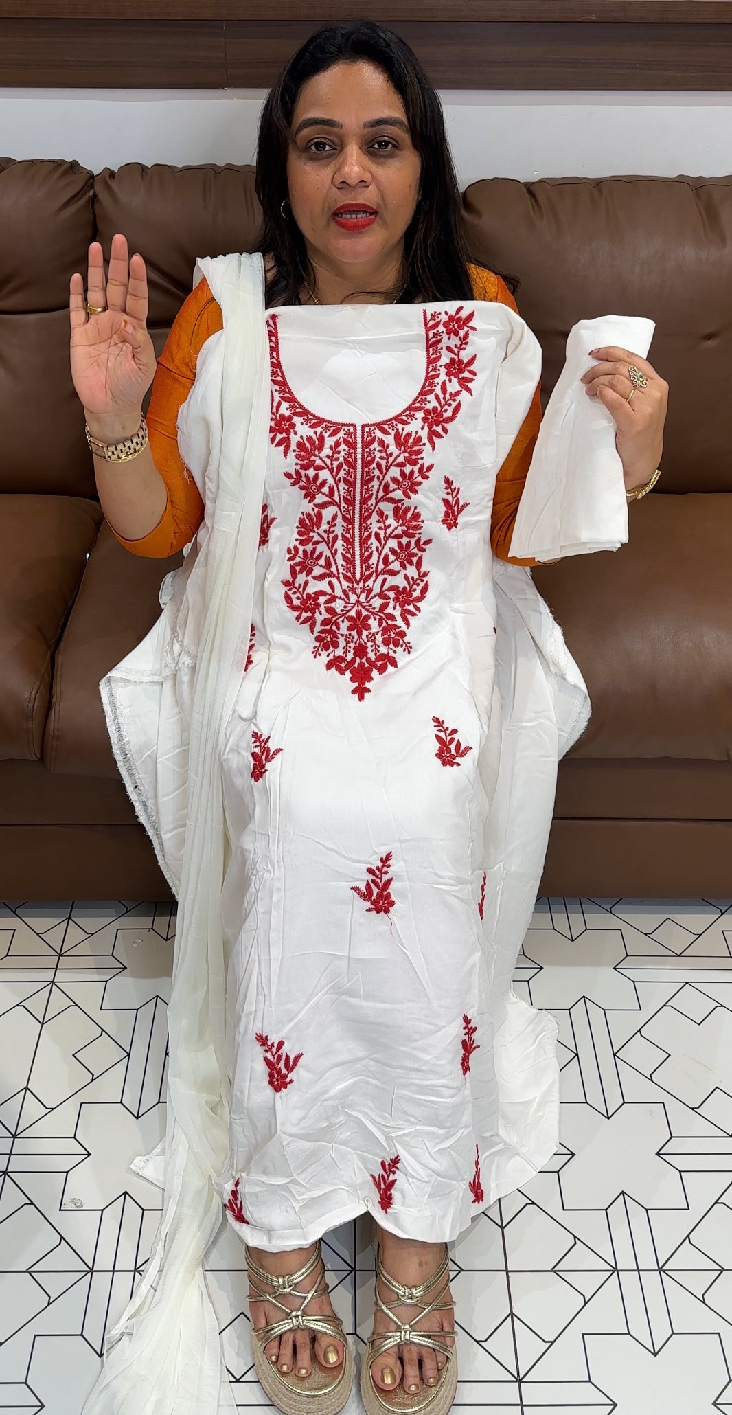 CHIKANKARI UNSTITCHED SALWAR SUITS - IHA 24094