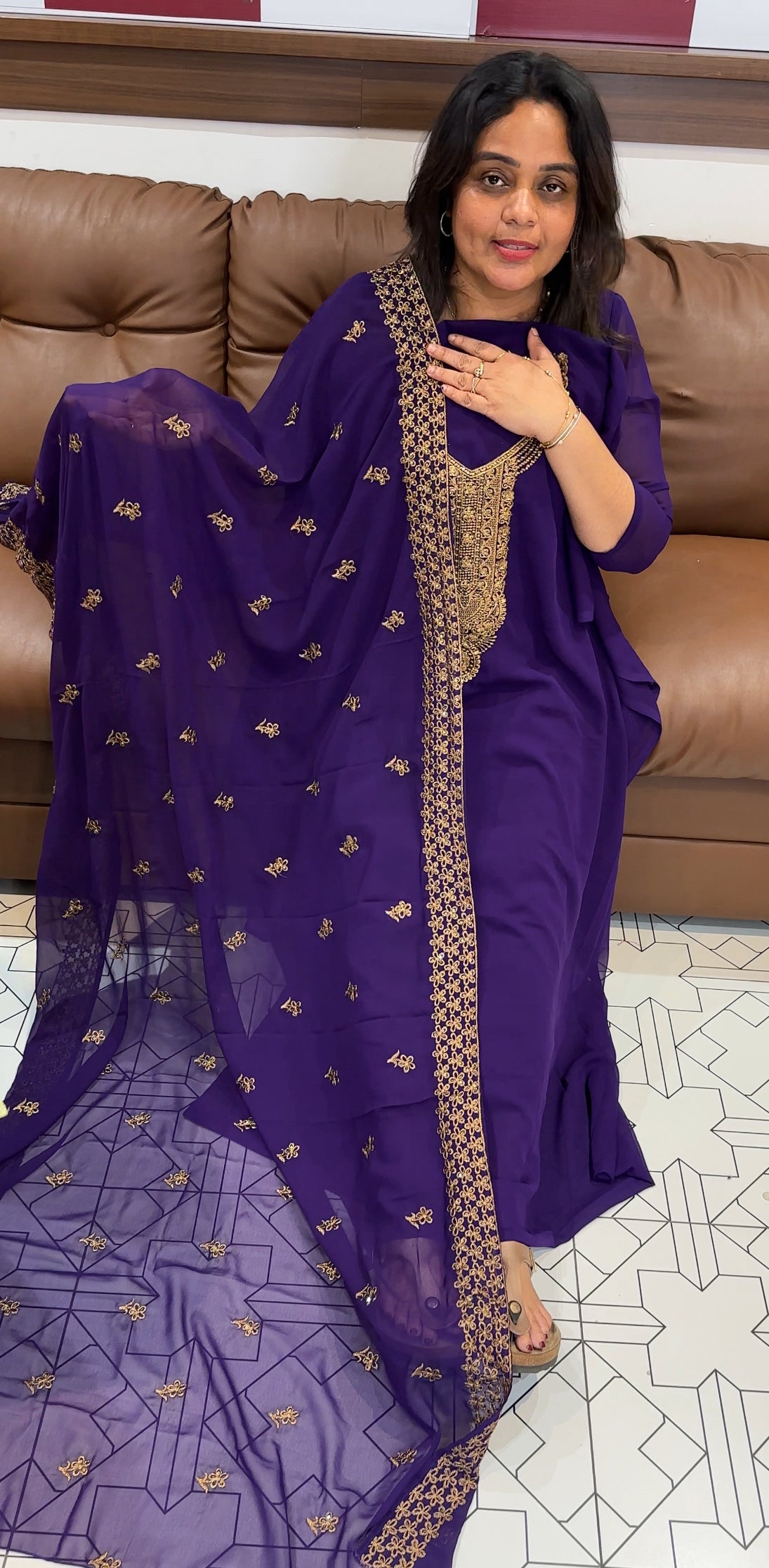 HAND WORKED UNSTITCHED SALWAR SUITS - IHA 26179