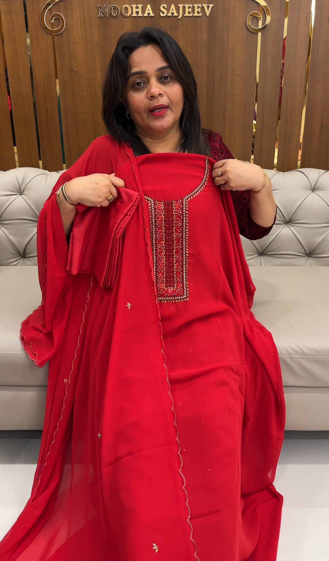 HAND WORKED UNSTITCHED SALWAR SUITS - IHA 25952
