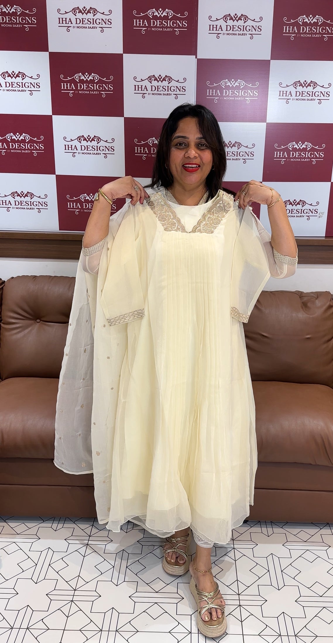 IHA'S IN-HOUSE CHIFFON PLEATED ALINE TOP AND DUPATTA - IHA 26053