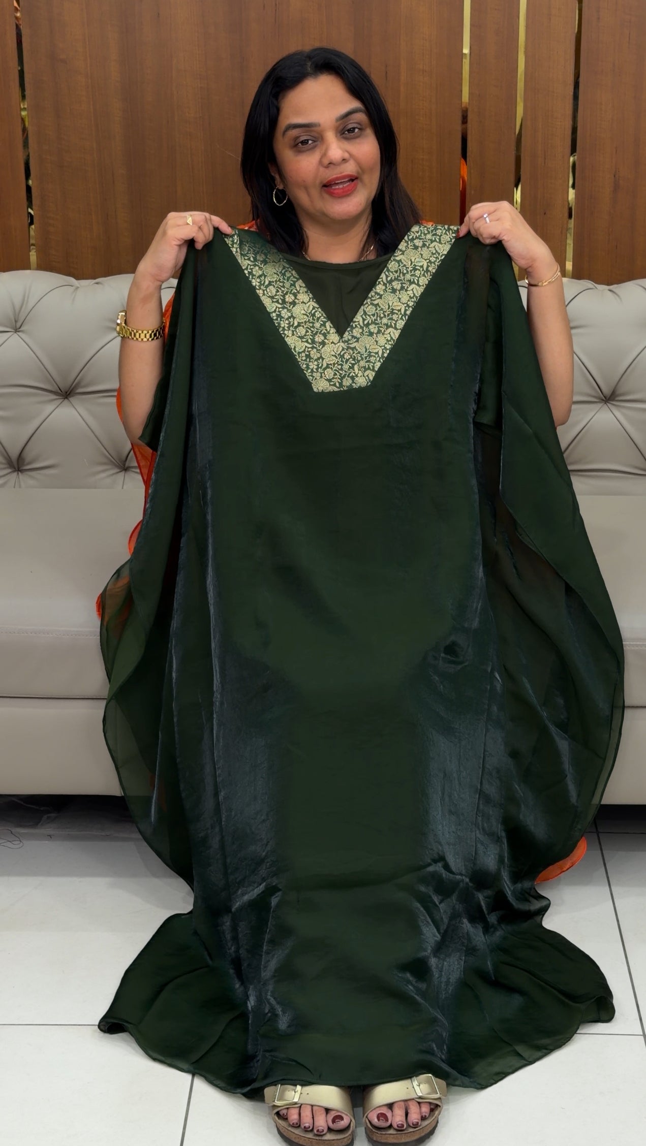 IHA'S IN-HOUSE VELVET ORGANZA KAFTAN TOPS - IHA 30710