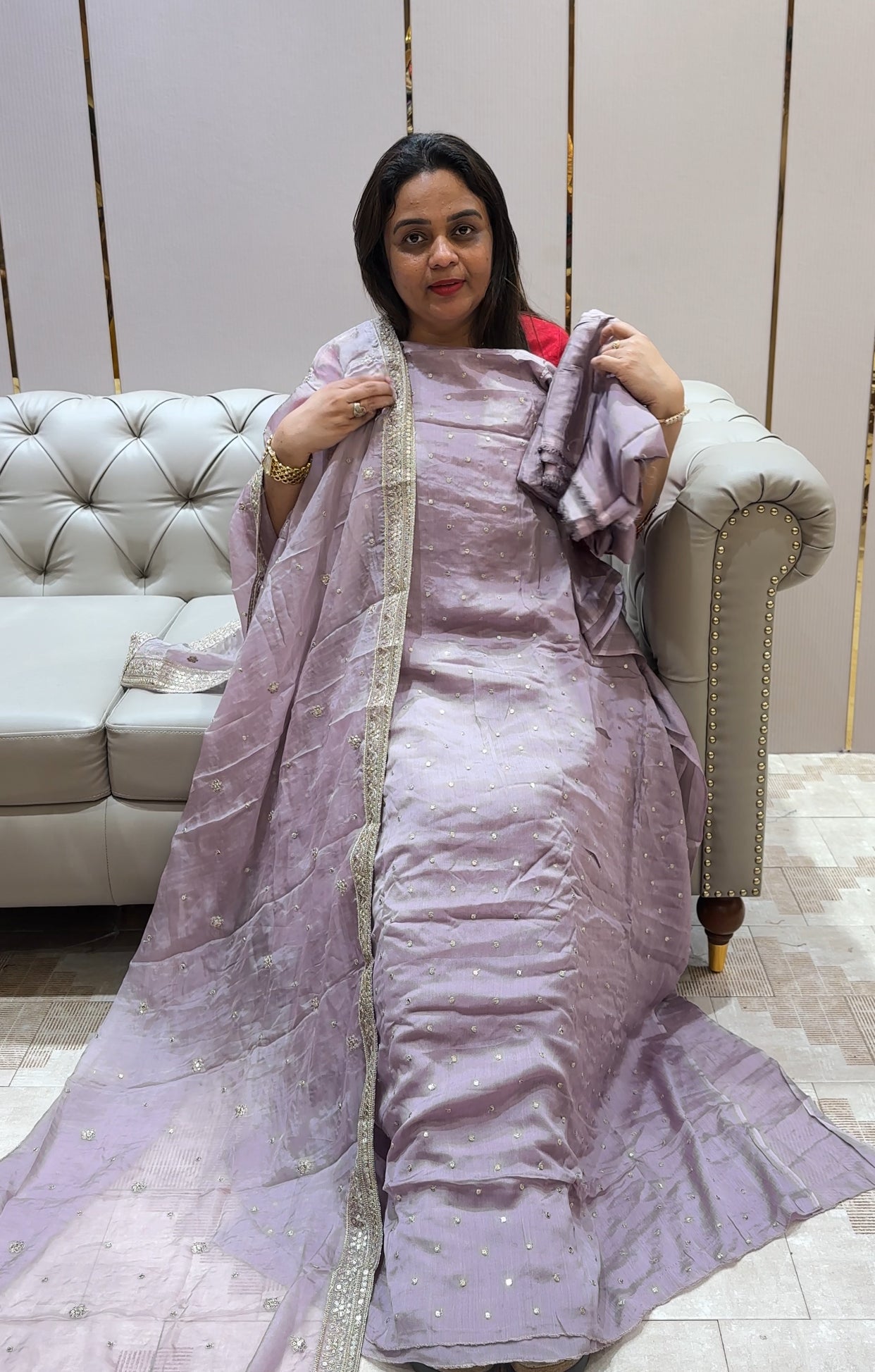 PLATINUM CHIFFON UNSTITCHED SALWAR SUITS - IHA 23086