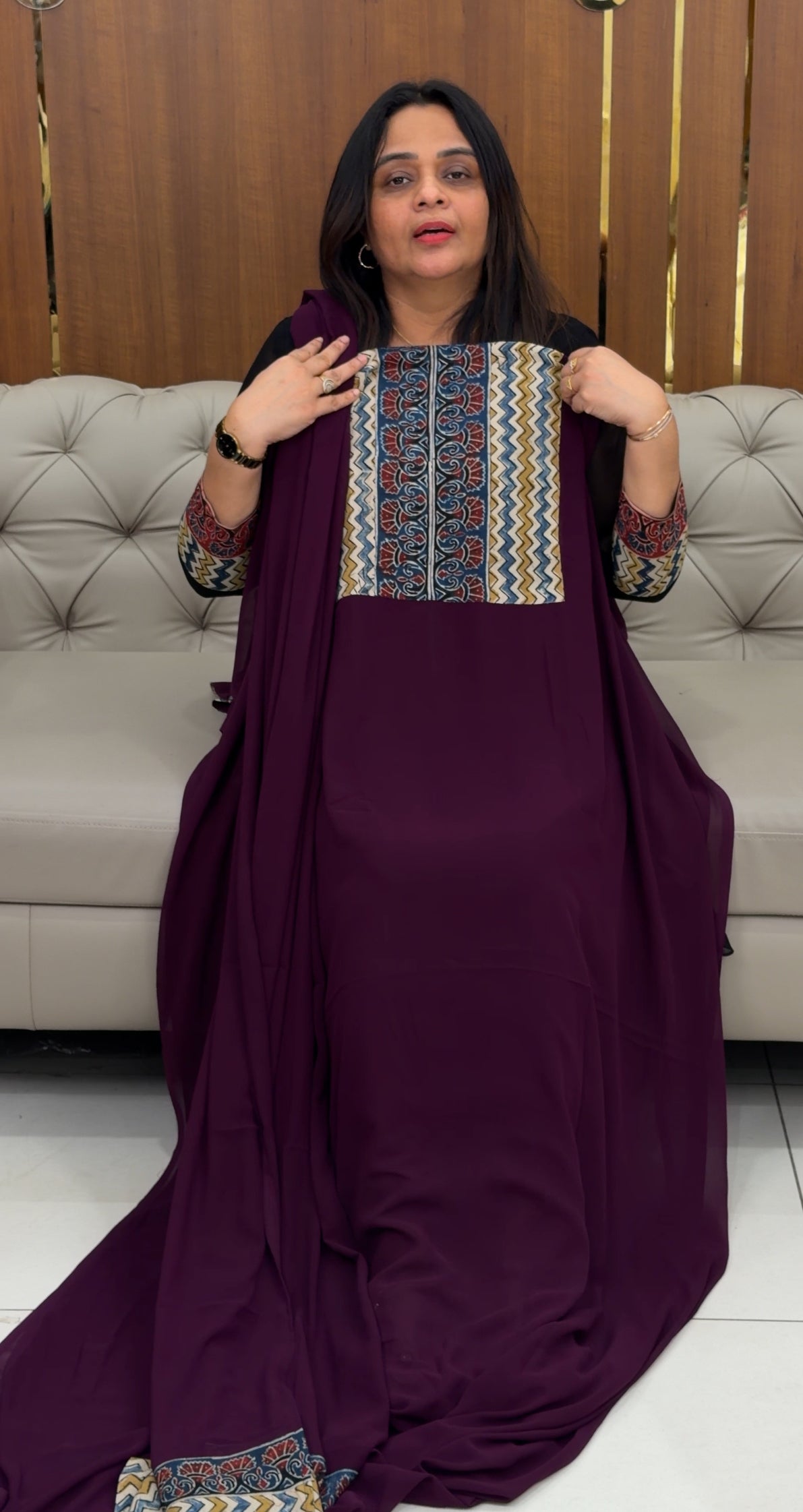 IHA'S IN-HOUSE GEORGETTE SLITTED TOP,BOTTOM AND DUPATTA - IHA 29127