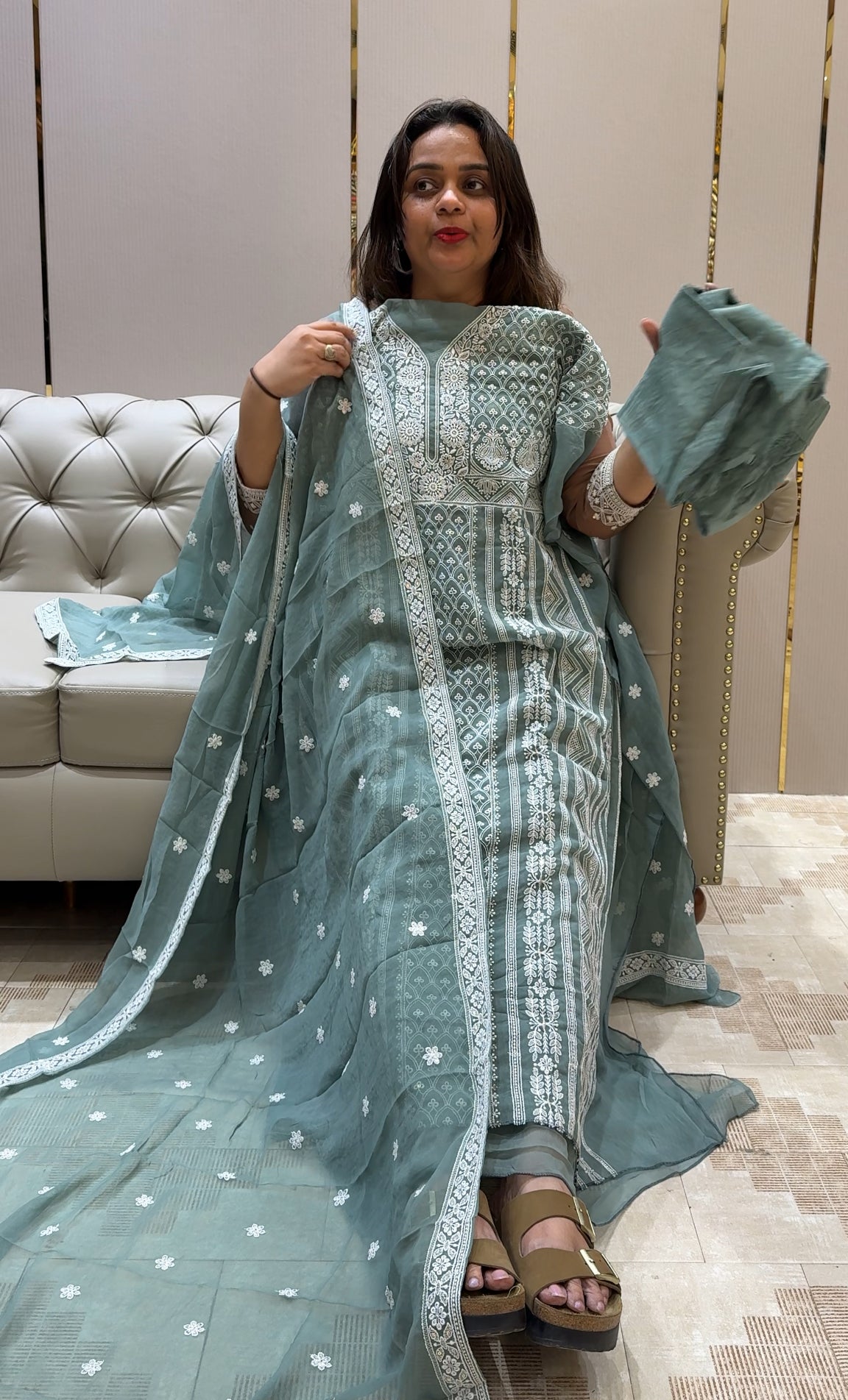 CHIKANKARI UNSTITCHED SALWAR SUITS - IHA 21743