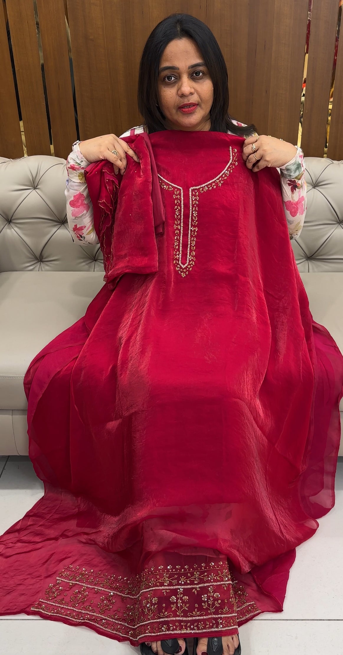 VELVET ORGANZA UNSTITCHED SALWAR SUITS - IHA 26065