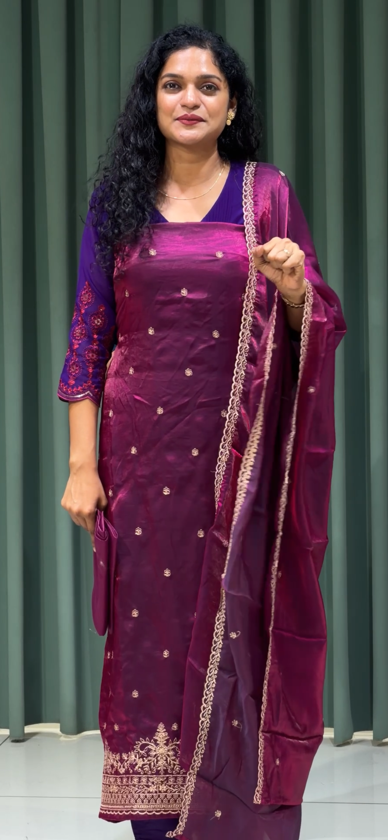 VELVET ORGANZA UNSTITCHED SALWAR SUITS - IHA 33717