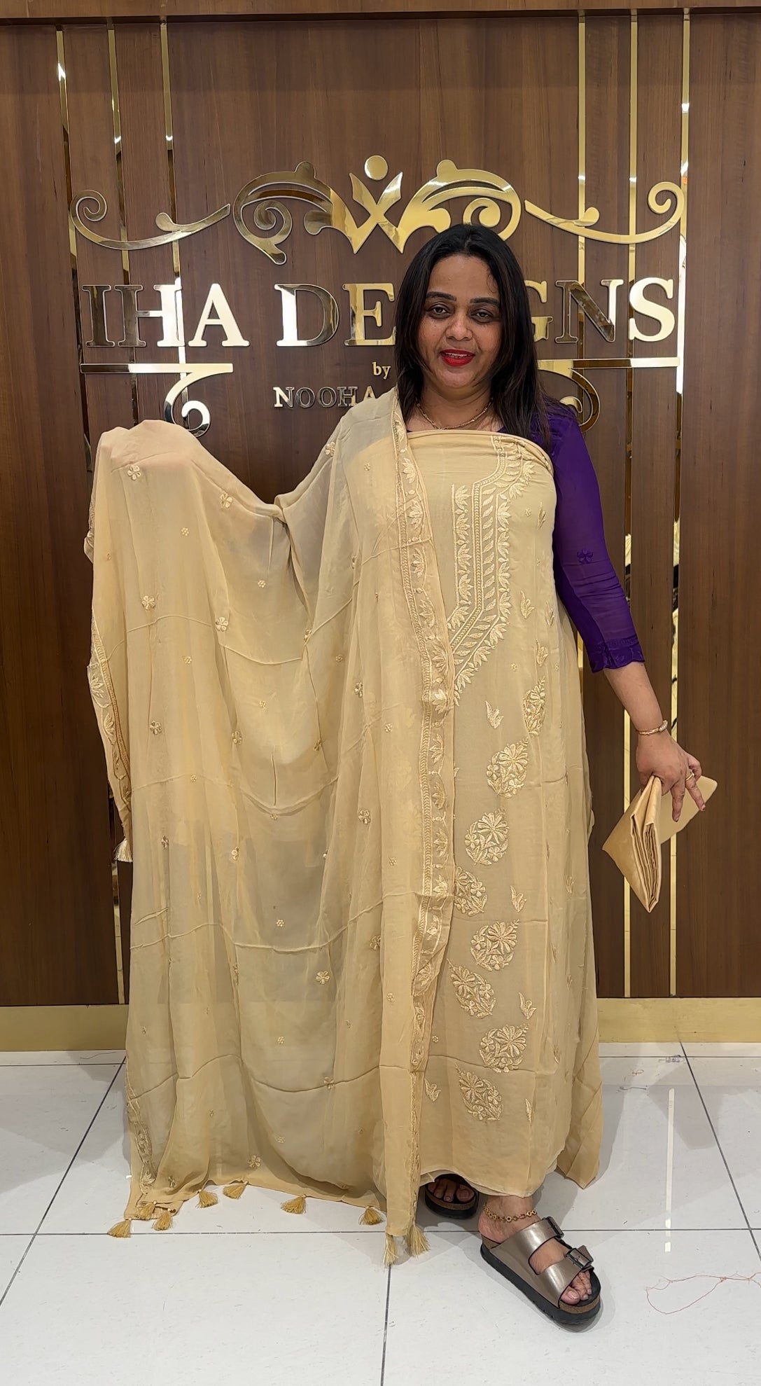 LUCKNOWI CHIKANKARI UNSTITCHED SALWAR SUITS - IHA 22923