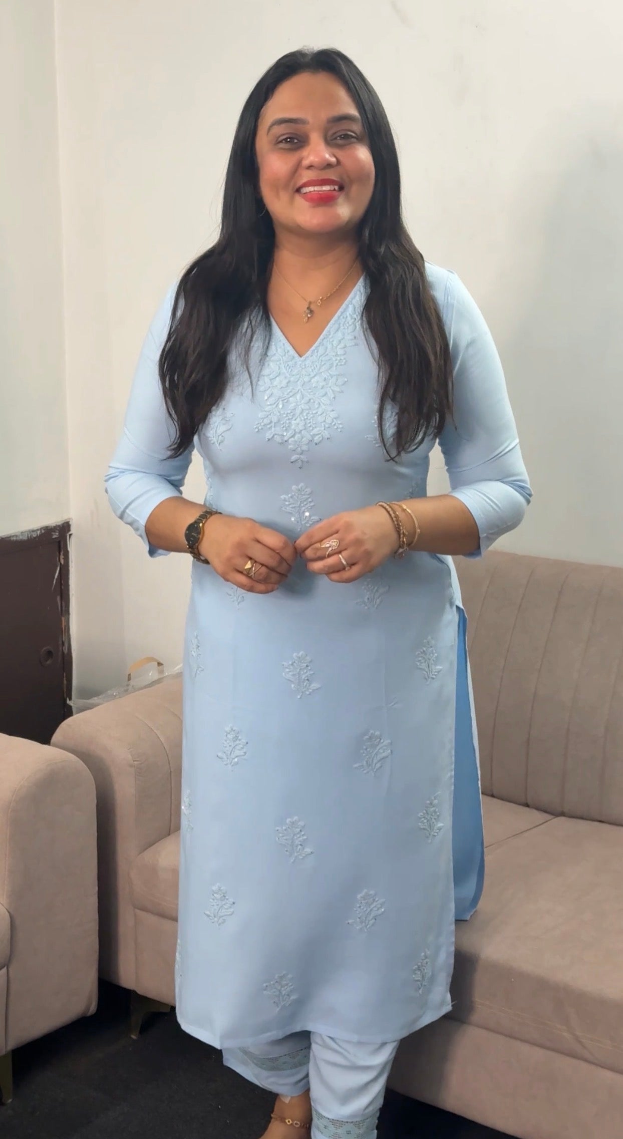 LUCKNOWI CHIKANKARI TOP AND BOTTOM - IHA 33879