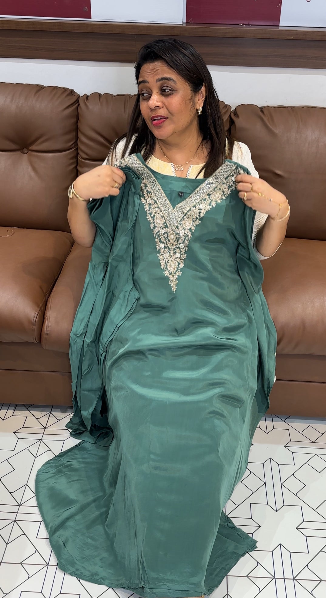 CRAPE SILK KAFTAN TOP AND BOTTOM - IHA 25157