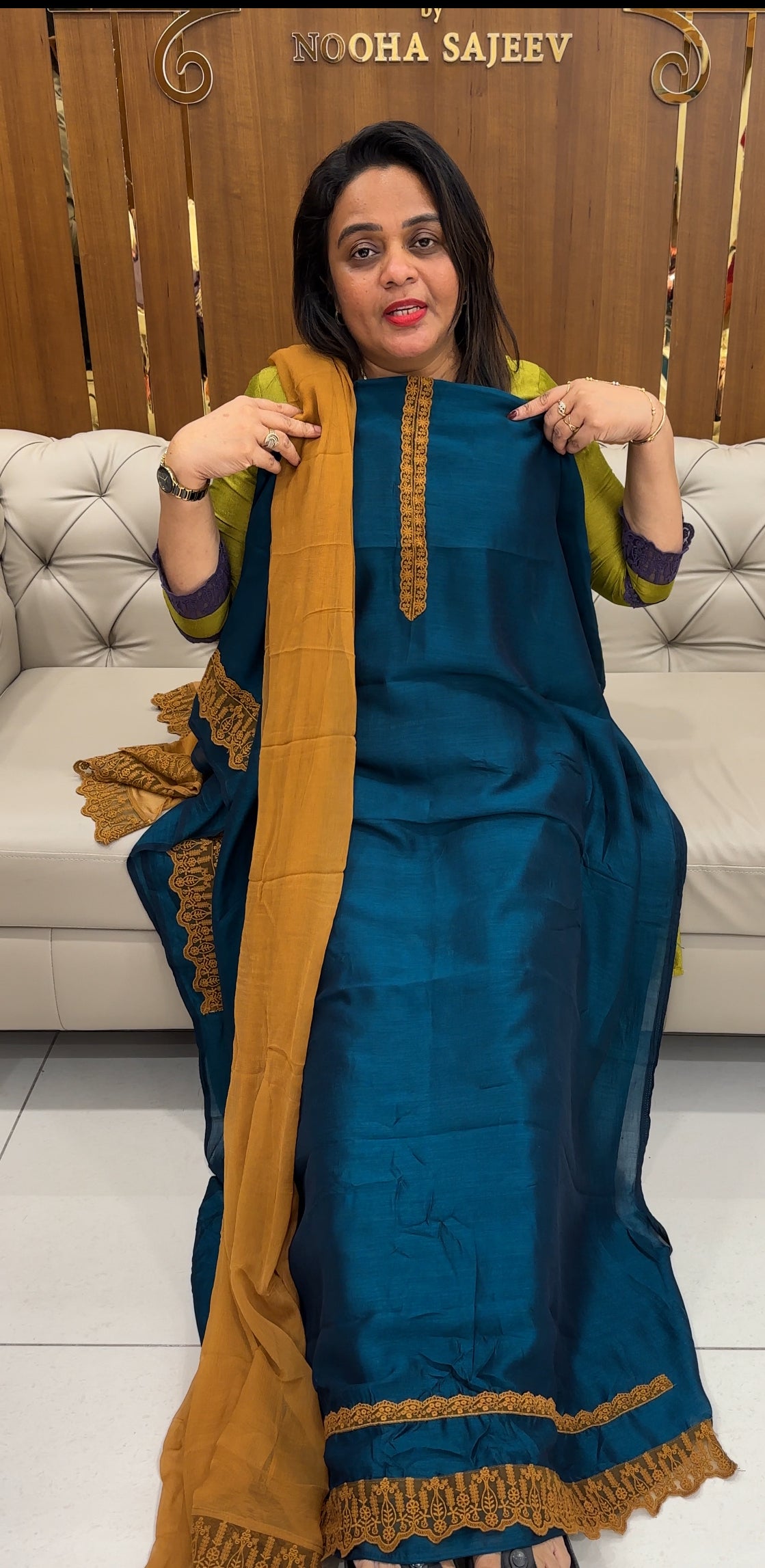IHA'S IN-HOUSE SEMI RAW SILK TOP,BOTTOM AND DUPATTA - IHA 25859