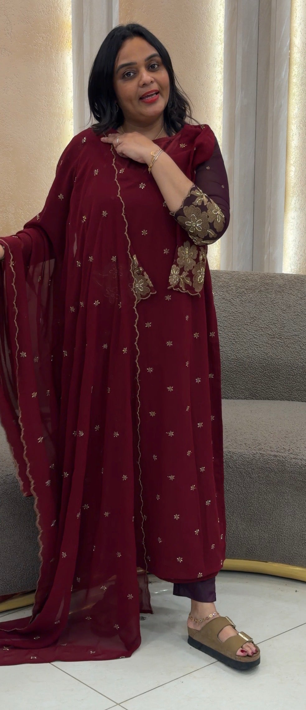 IHA'S IN-HOUSE GEORGETTE TOP,BOTTOM AND DUPATTA - IHA 32925
