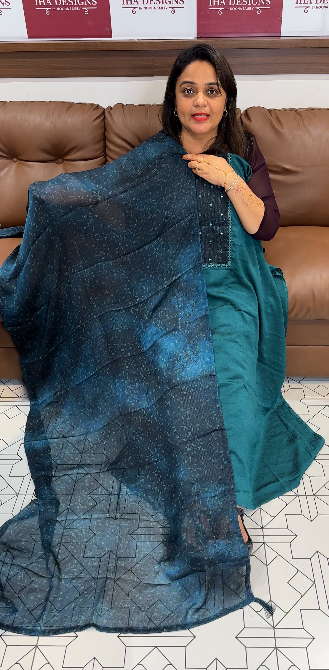 VELVET ORGANZA UNSTITCHED SALWAR SUITS - IHA 23932