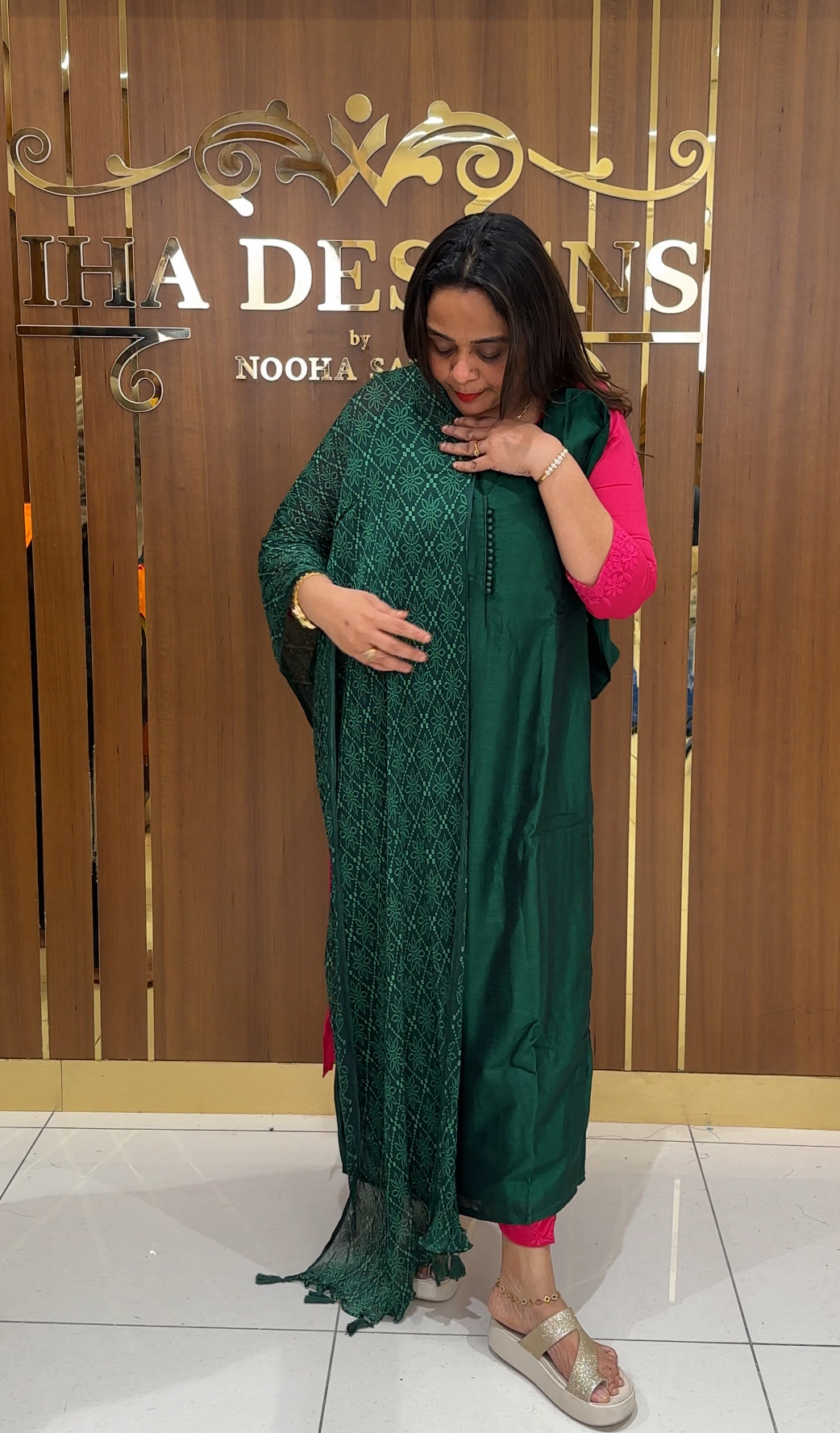 SEMI RAW SILK TOP , BOTTOM AND DUPATTA - IHA 23699