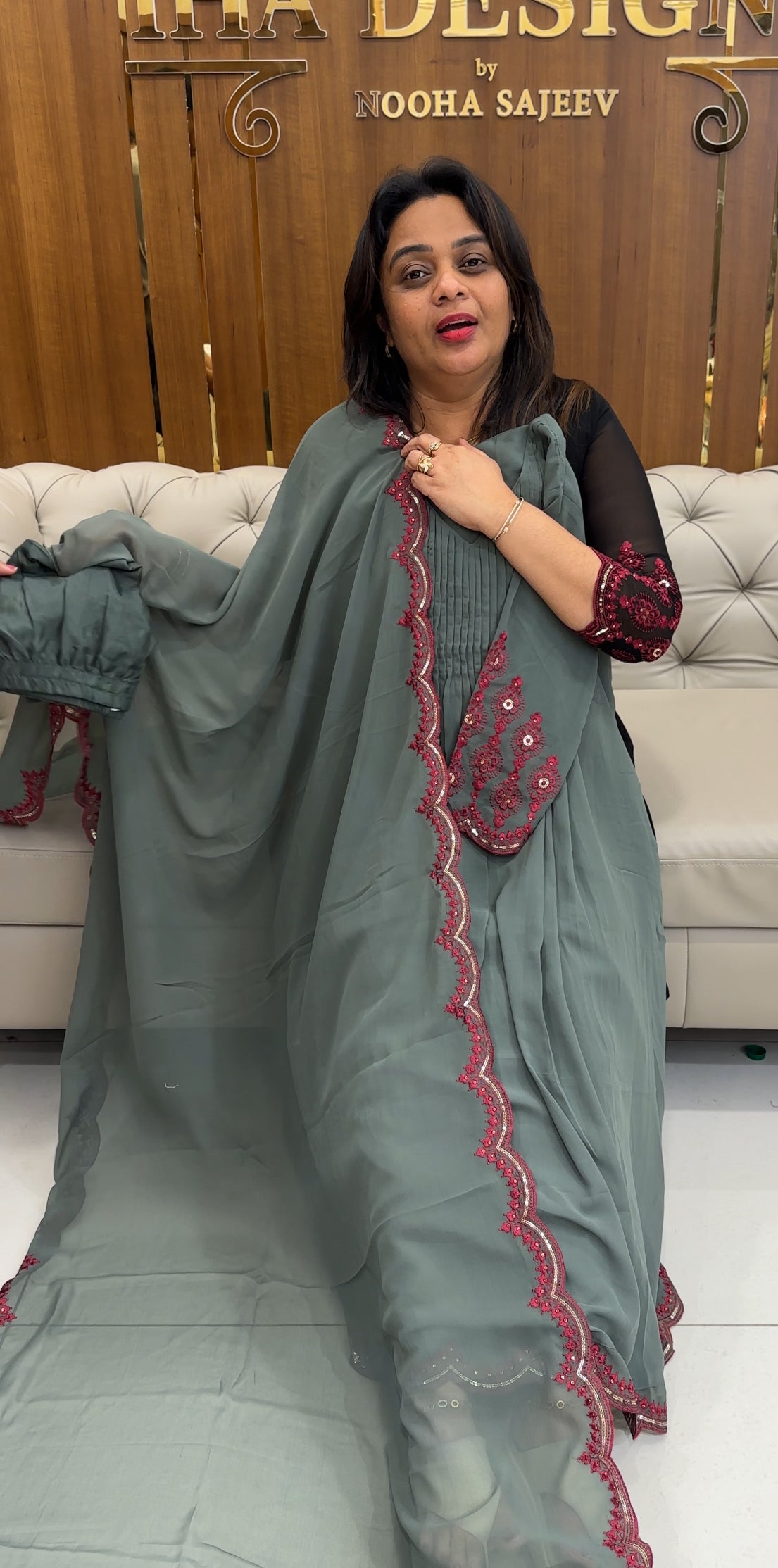 FAUX GEORGETTE ALINE TOP,BOTTOM AND DUPATTA - IHA 25192