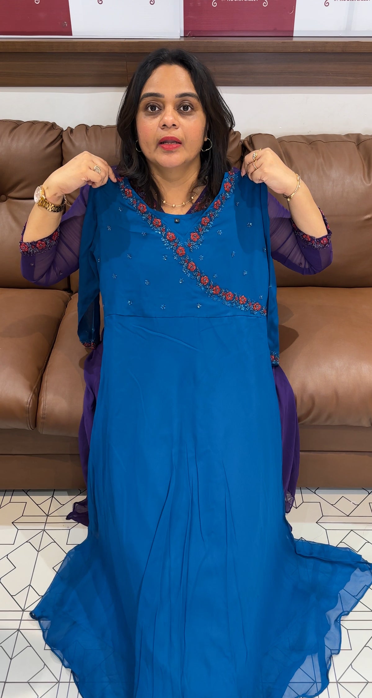 HANDWORKED GEORGETTE ANARKALI TOPS - IHA 26698
