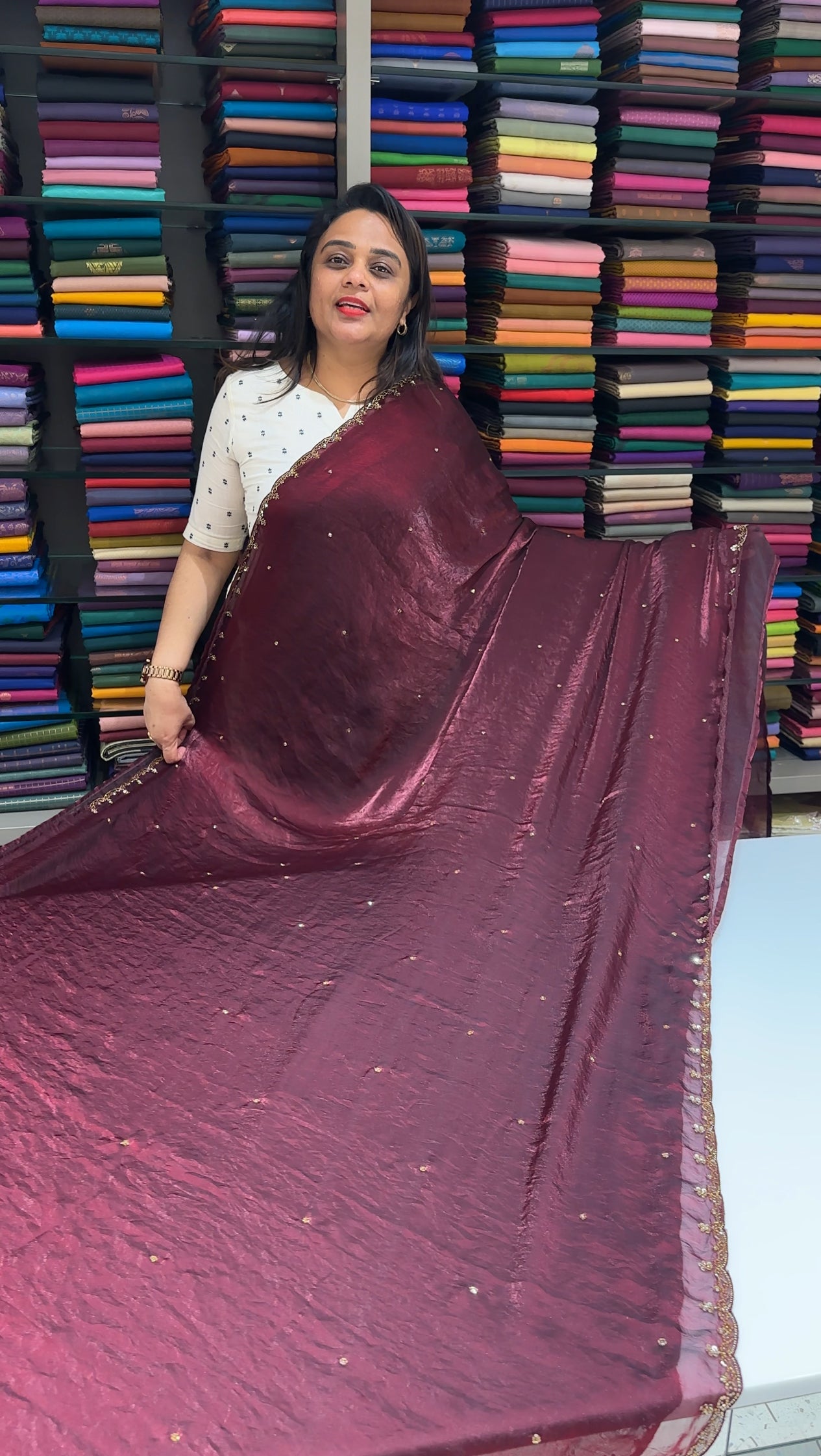VELVET ORGANZA SAREES - IHA 25466