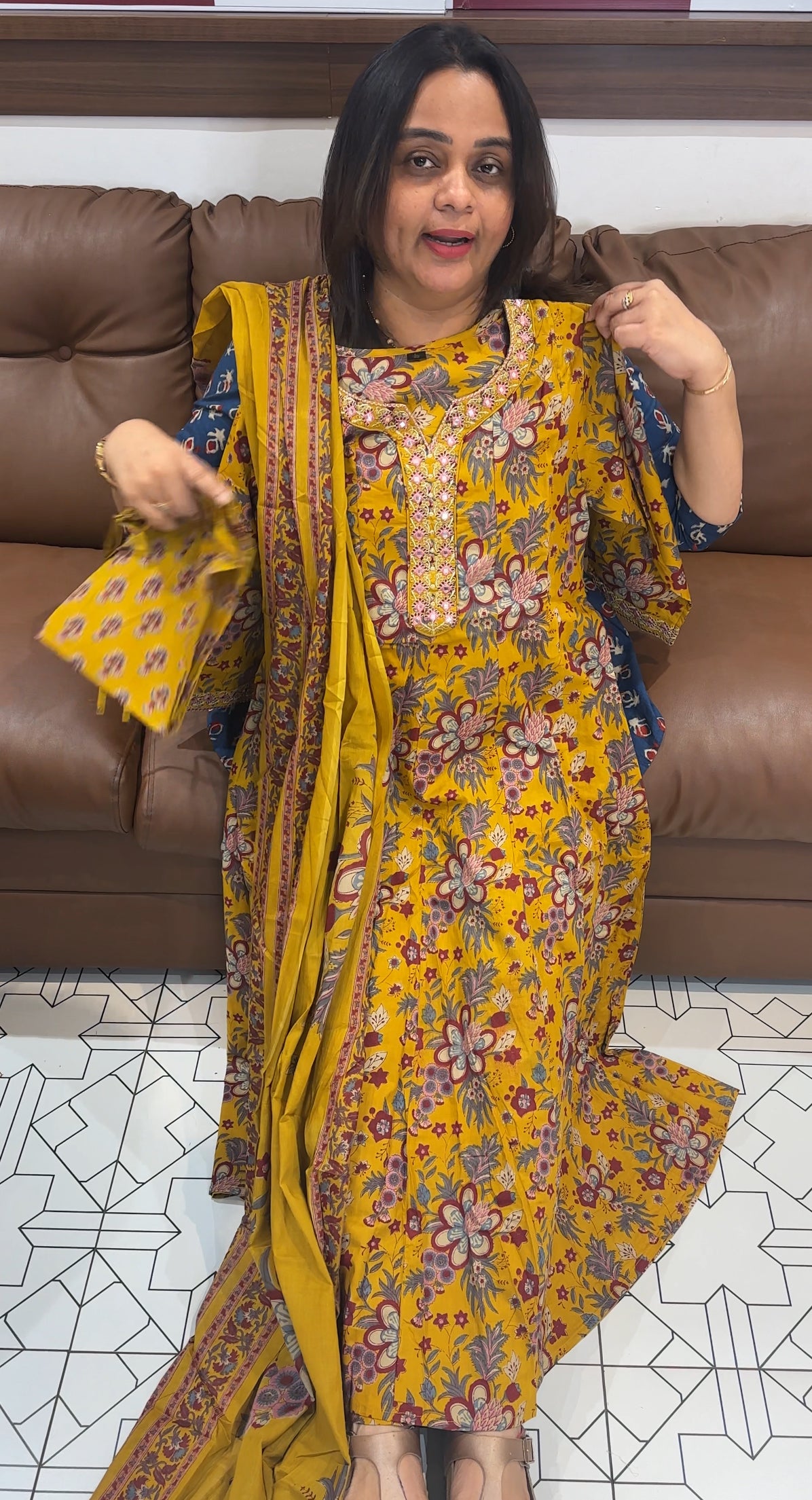 COTTON ANARKALI TOP, BOTTOM AND DUPATTA - IHA 27404