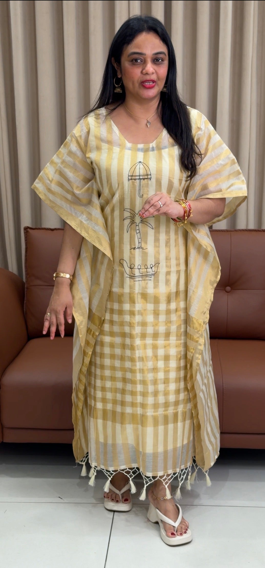 IHA'S IN-HOUSE IN-HOUSE TISSUE KAFTAN TOPS - IHA 33838