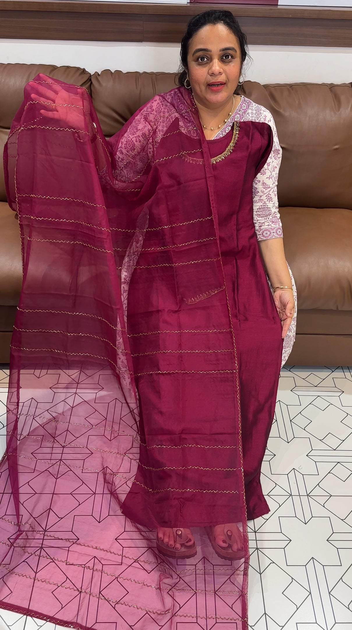 SEMI RAW SILK TOP, BOTTOM AND DUPATTA - IHA 26462
