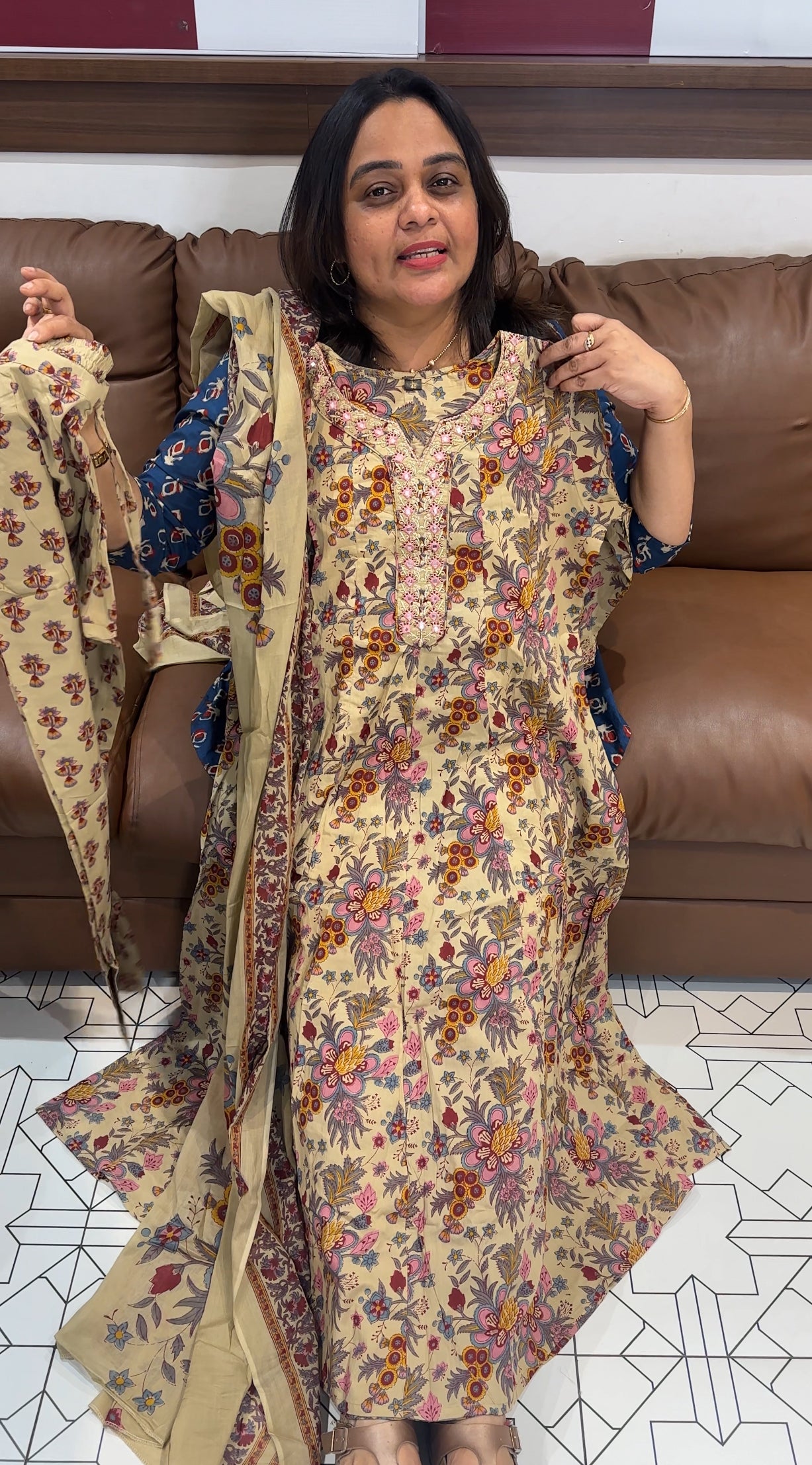 COTTON ANARKALI TOP, BOTTOM AND DUPATTA - IHA 27404
