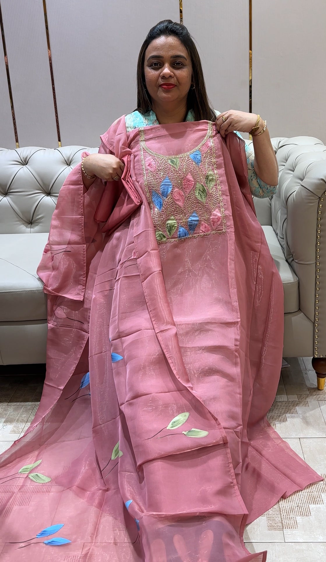 SHIMMER CHIFFON UNSTITCHED SALWAR SUITS - IHA 22843