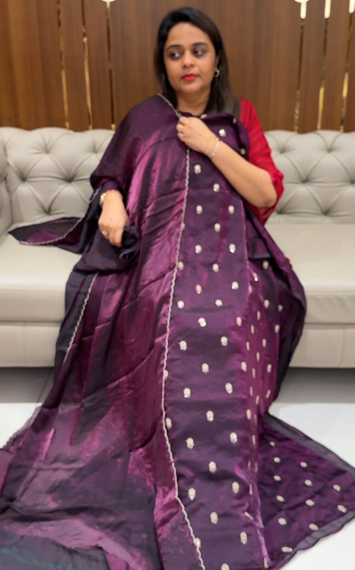 VELVET ORGANZA UNSTITCHED SALWAR SUITS - IHA 24209
