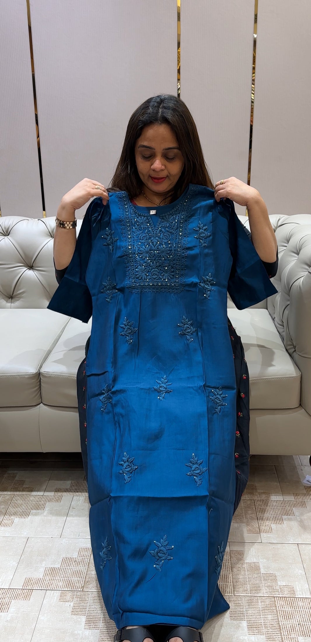 LUCKNOWI CHIKANKARI SLITTED TOP AND BOTTOM - IHA 24335