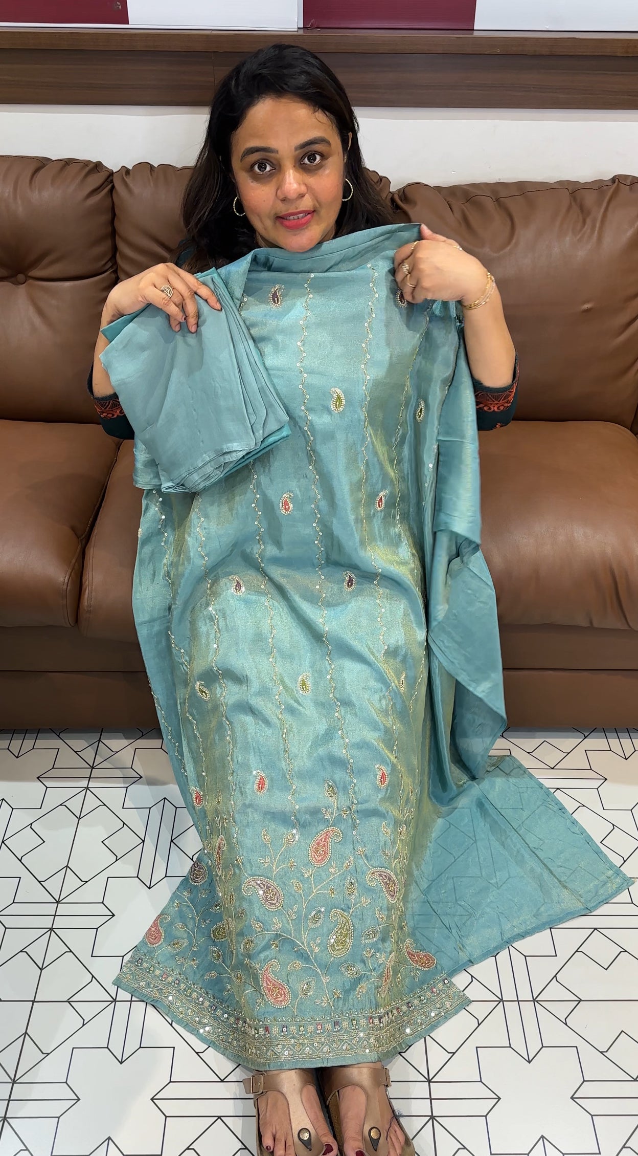 TISSUE HAND WORKED UNSTITCHED SALWAR SUITS - IHA 26332