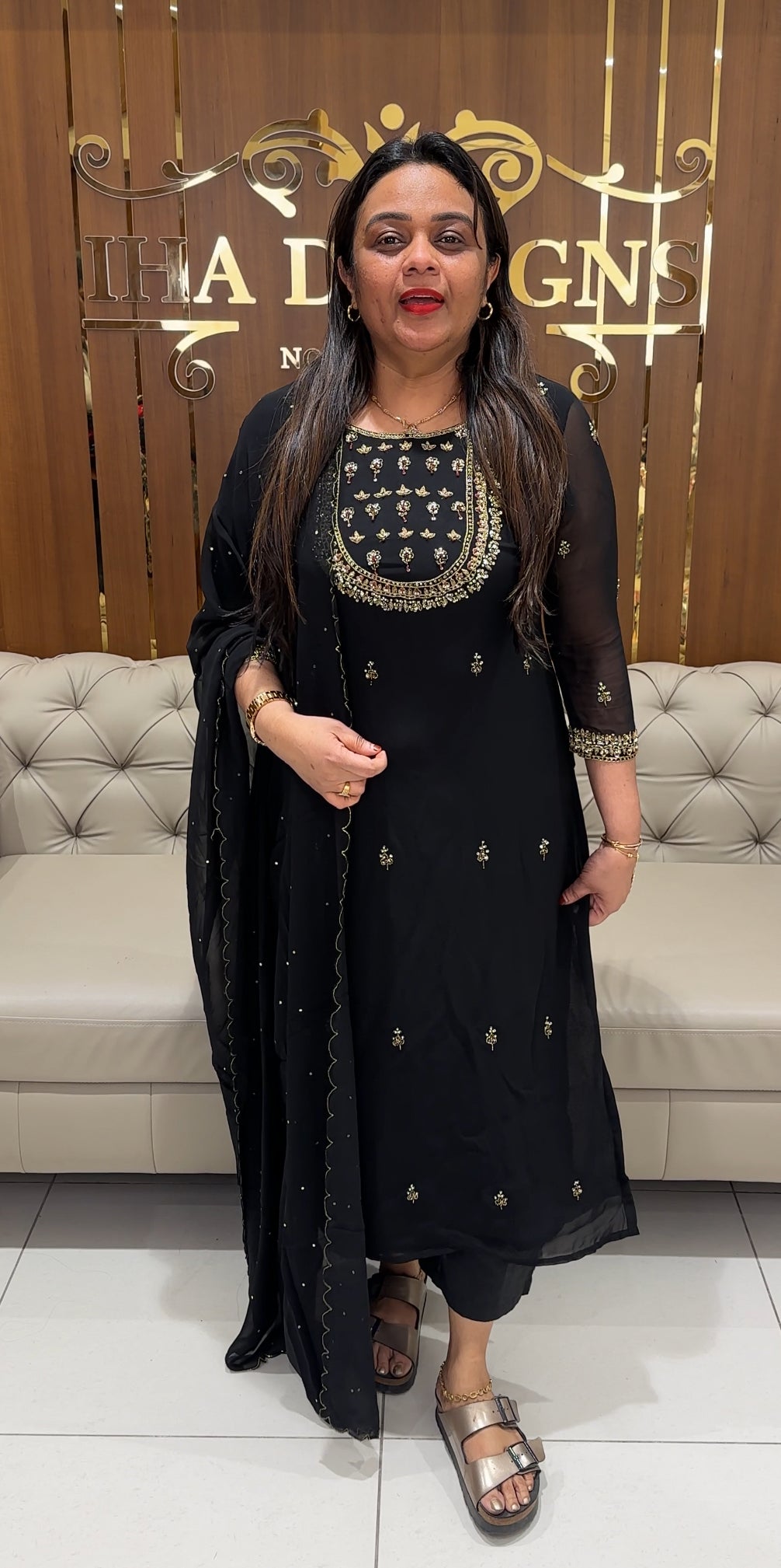 HAND WORKED GEORGETTE UNSTITCHED SALWAR SUITS - IHA 24350