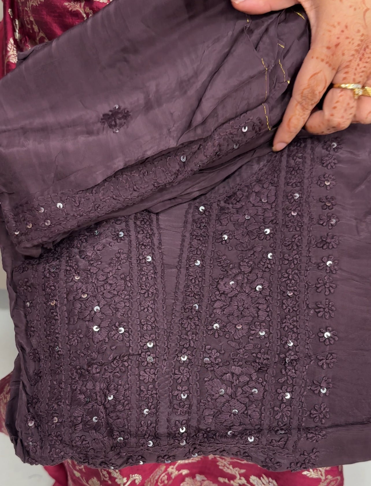 LUCKNOWI CHIKANKARI UNSTITCHED SALWAR SUITS - IHA 27497