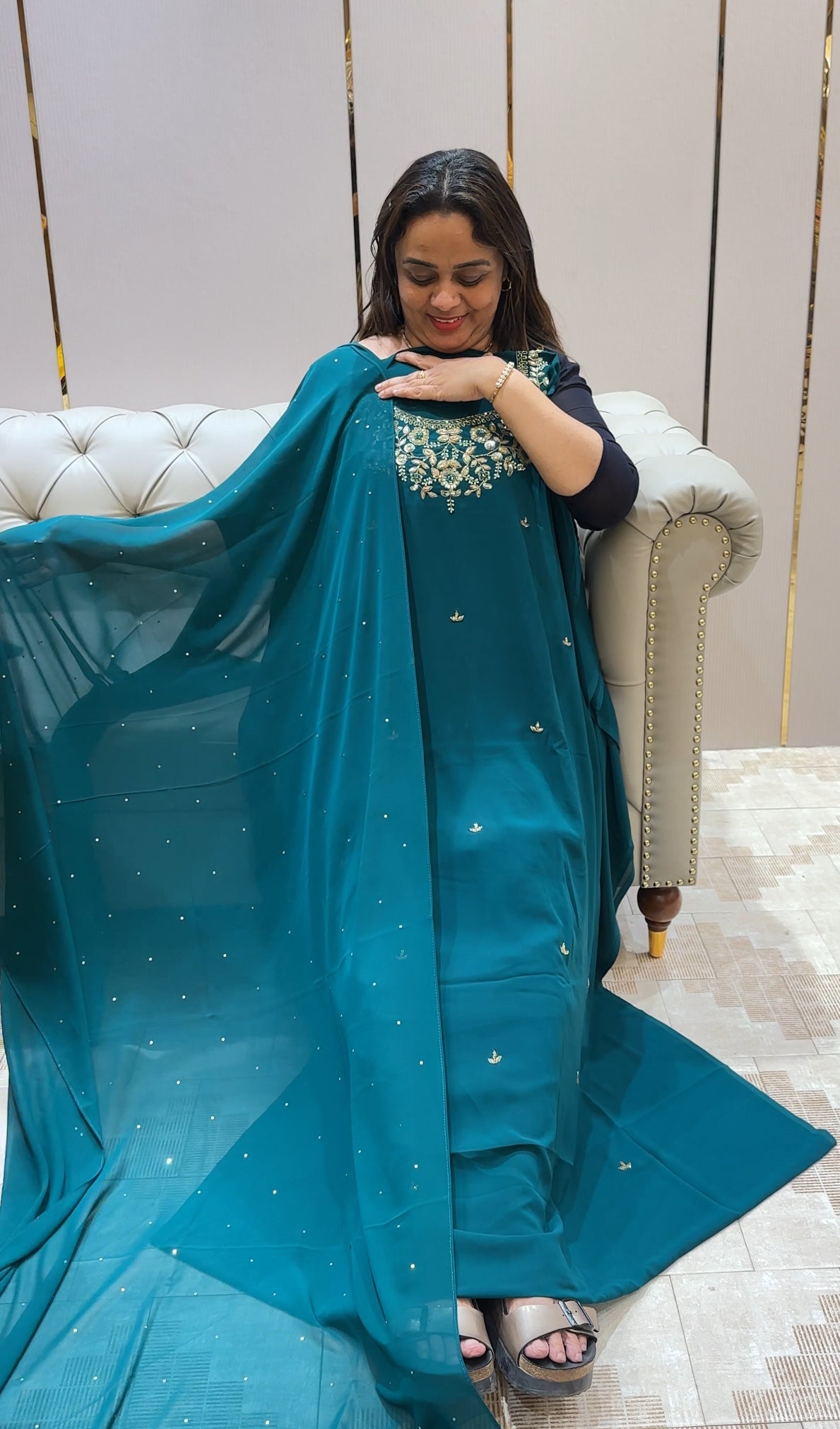 HAND WORKED UNSTITCHED SALWAR SUITS - IHA 21278