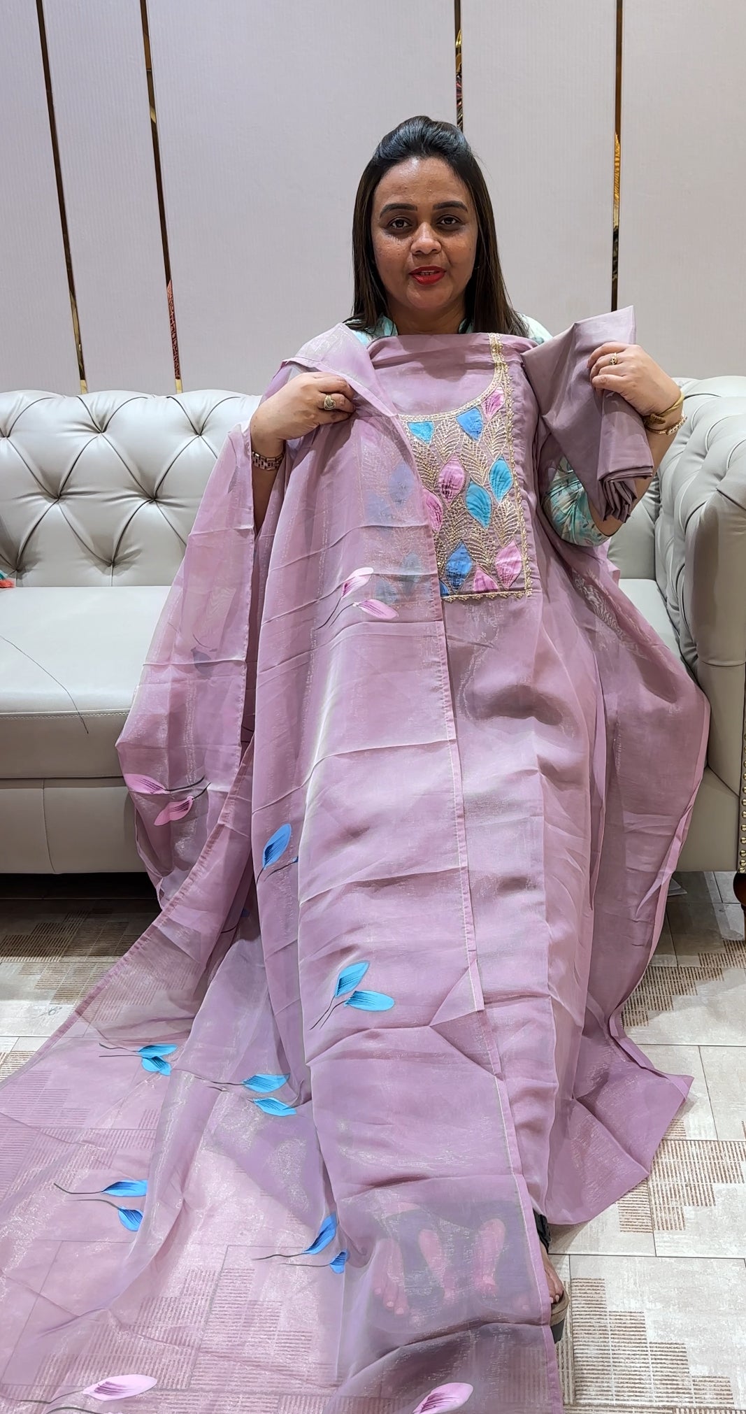 SHIMMER CHIFFON UNSTITCHED SALWAR SUITS - IHA 22843