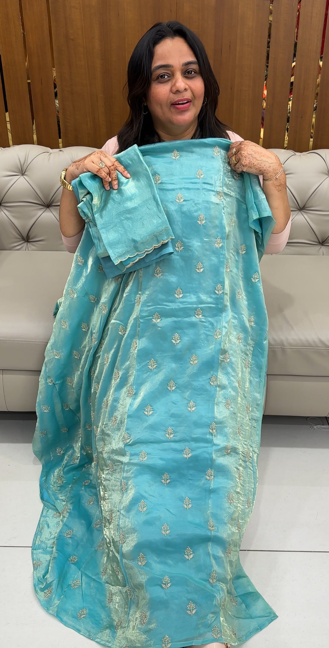 VELVET ORGANZA UNSTITCHED SALWAR SUITS - IHA 27468