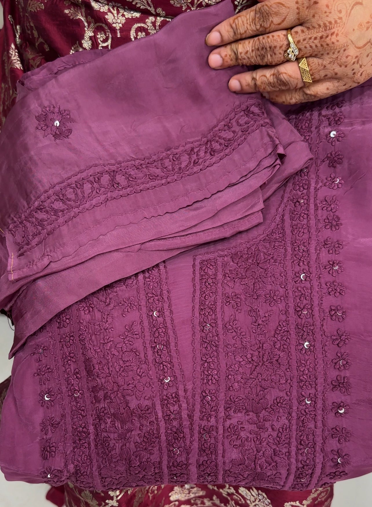 LUCKNOWI CHIKANKARI UNSTITCHED SALWAR SUITS - IHA 27497