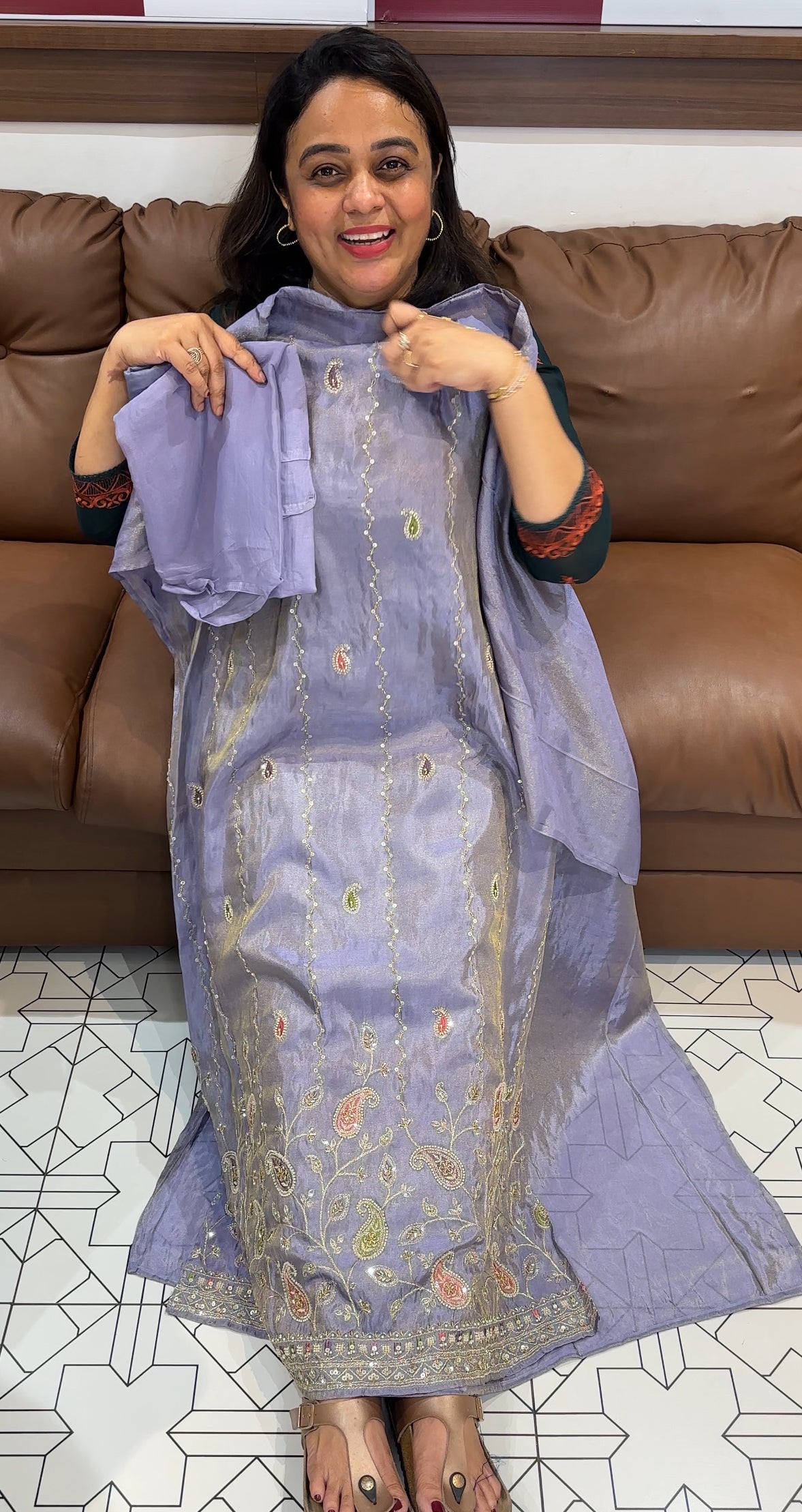 TISSUE HAND WORKED UNSTITCHED SALWAR SUITS - IHA 26332