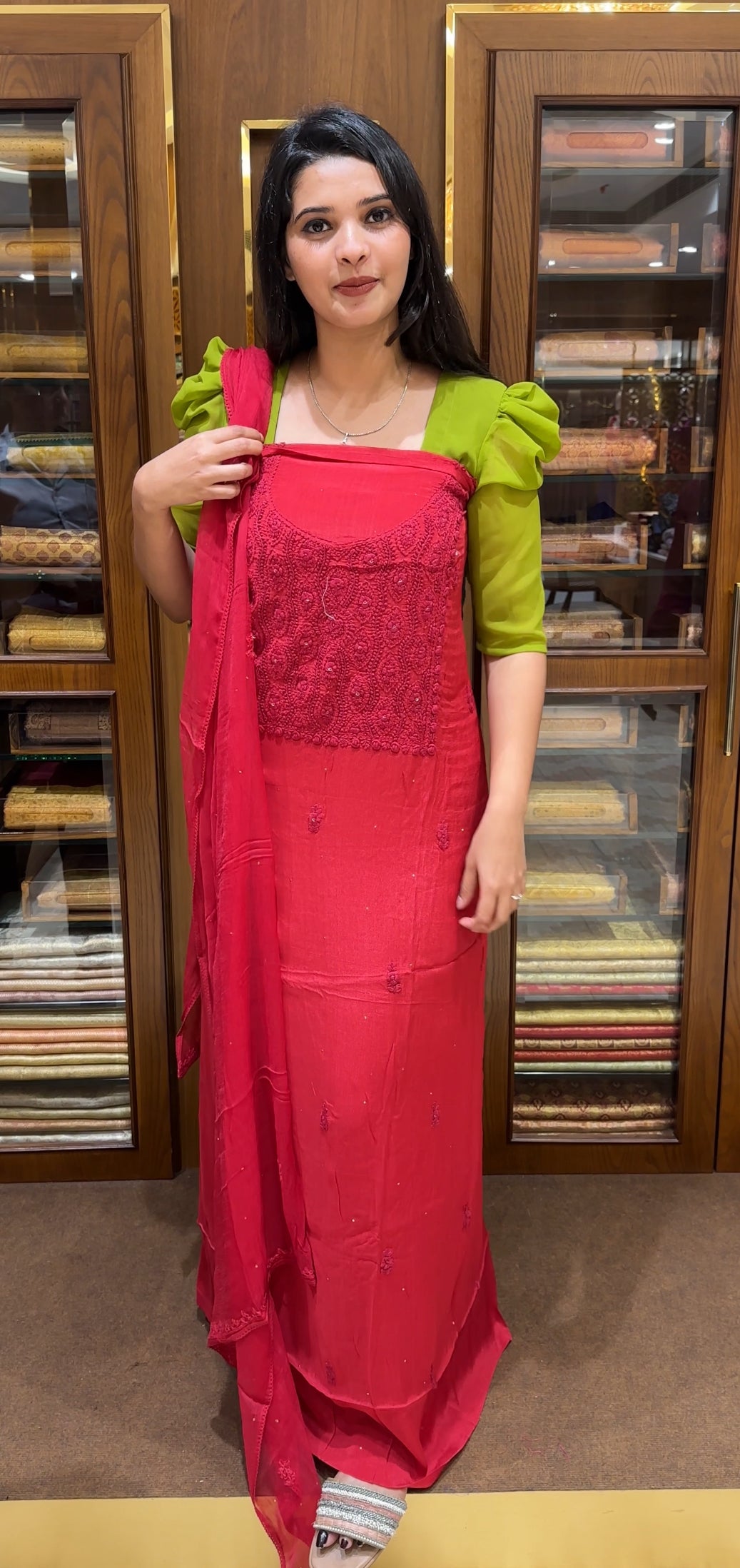 CHIKANKARI UNSTITCHED SALWAR SUITS - IHA 25144