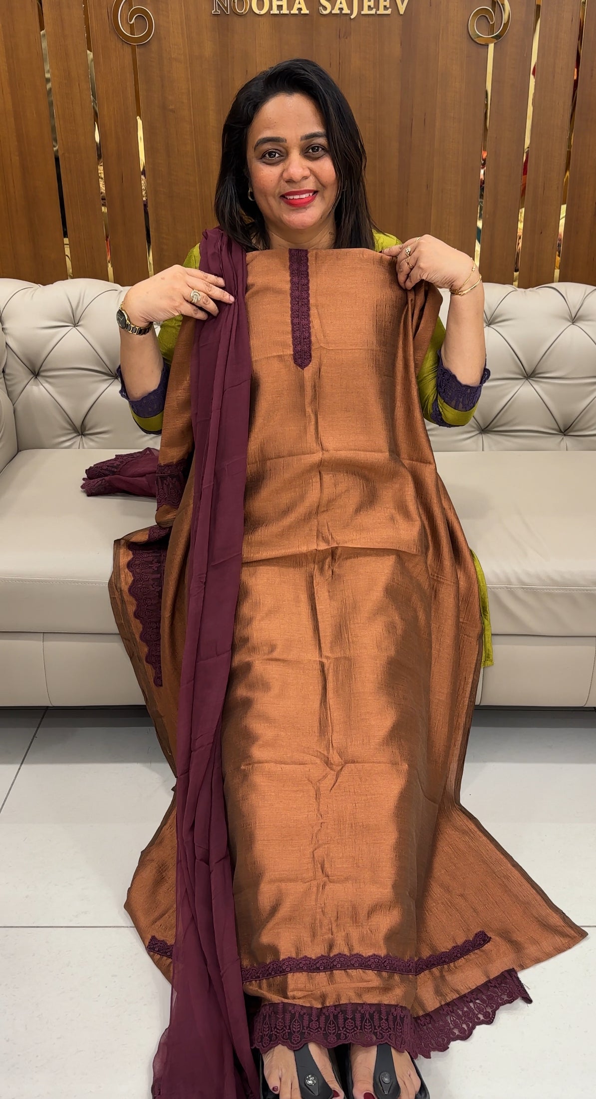 IHA'S IN-HOUSE SEMI RAW SILK TOP,BOTTOM AND DUPATTA - IHA 25859