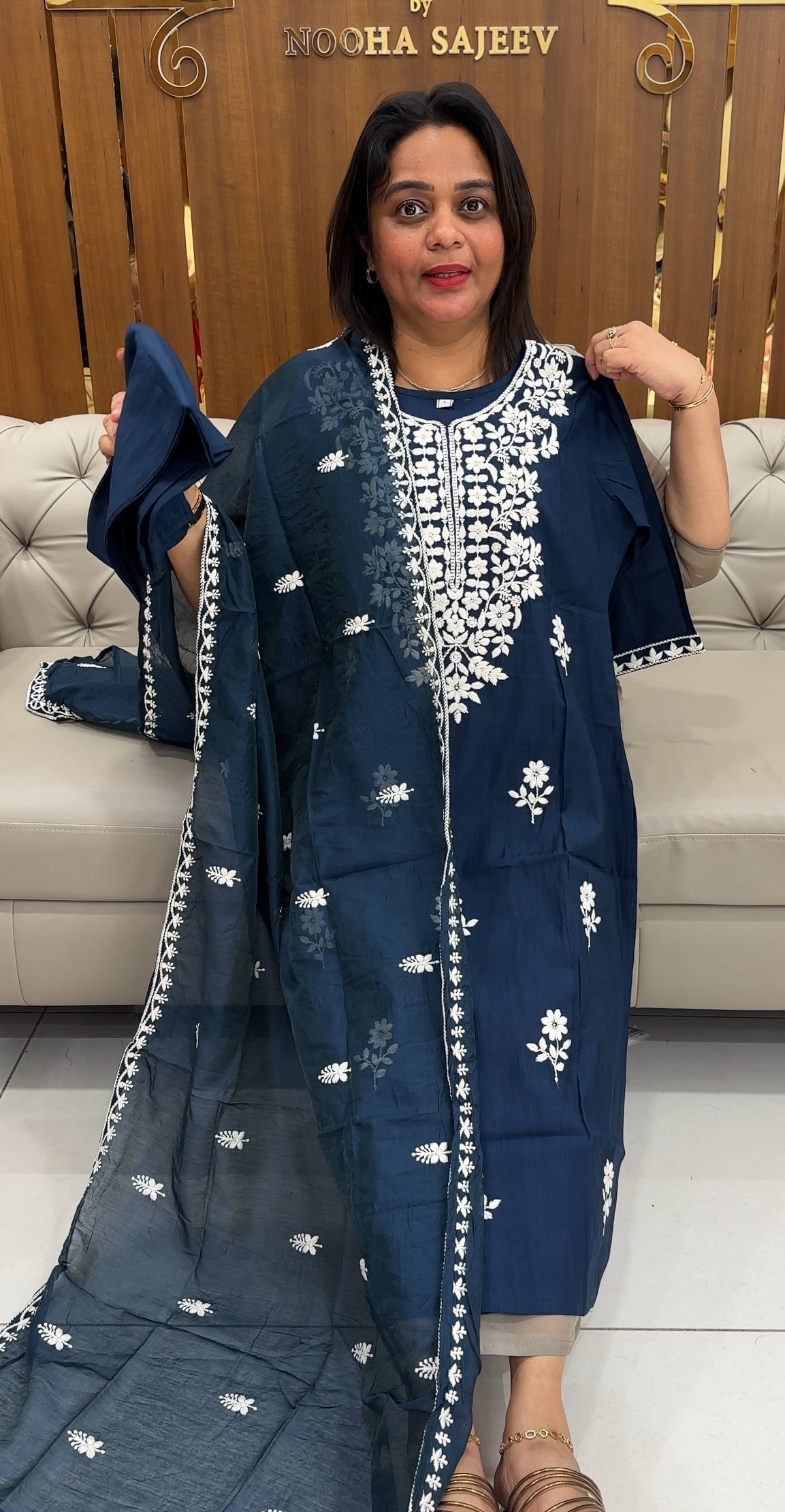 LUCKNOWI CHIKANKARI TOP,BOTTOM AND DUPATTA - IHA 25824