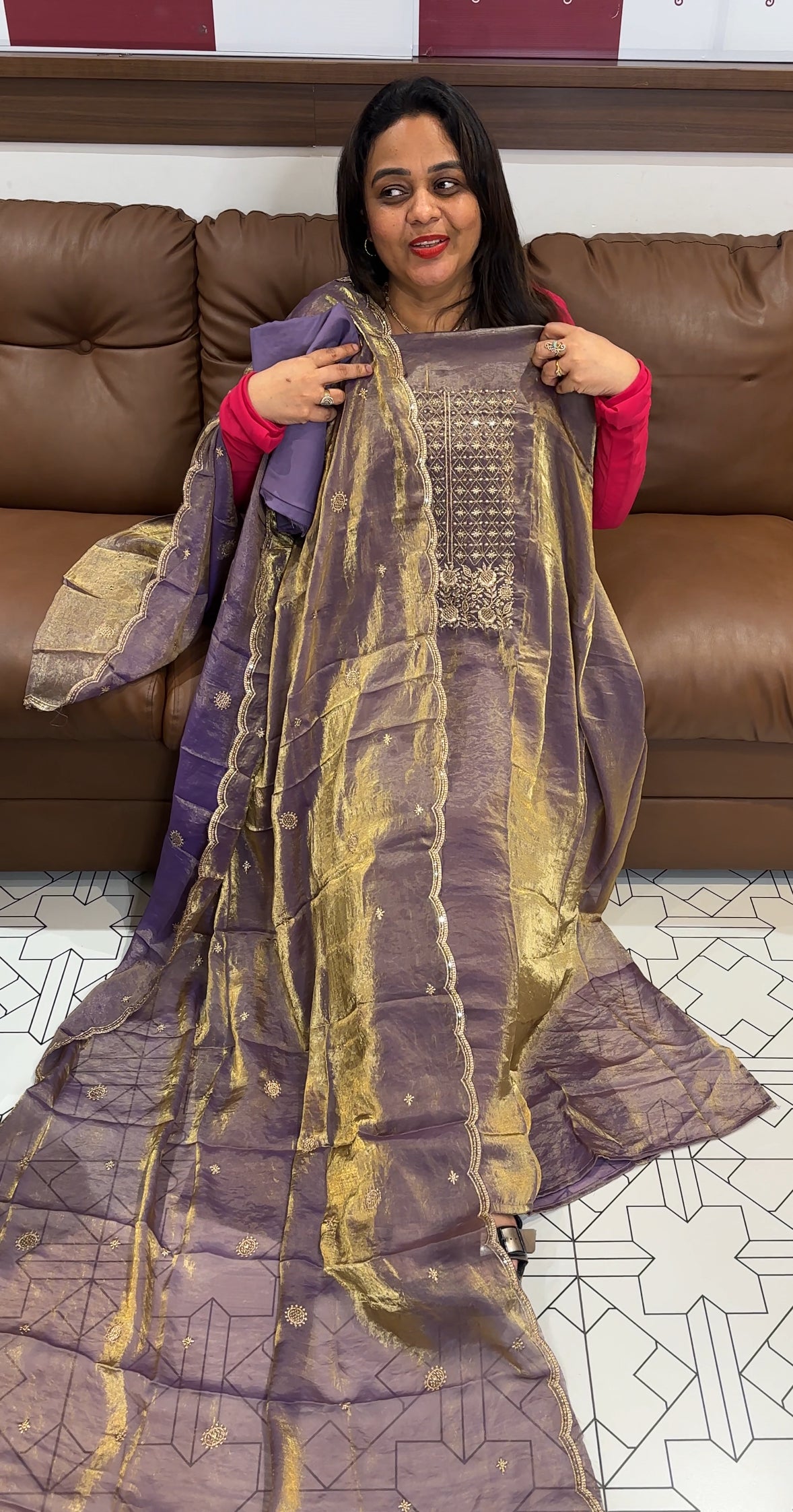 VELVET ORGANZA UNSTITCHED SALWAR SUITS - IHA 24988