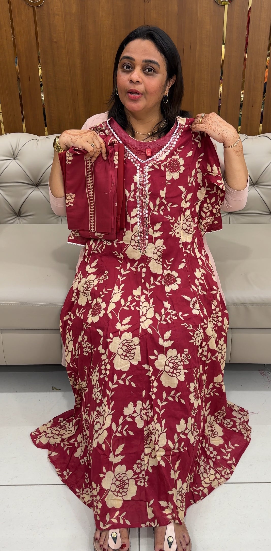 MULCOTTON ANARKALI TOP,BOTTOM AND DUPATTA - IHA 27539