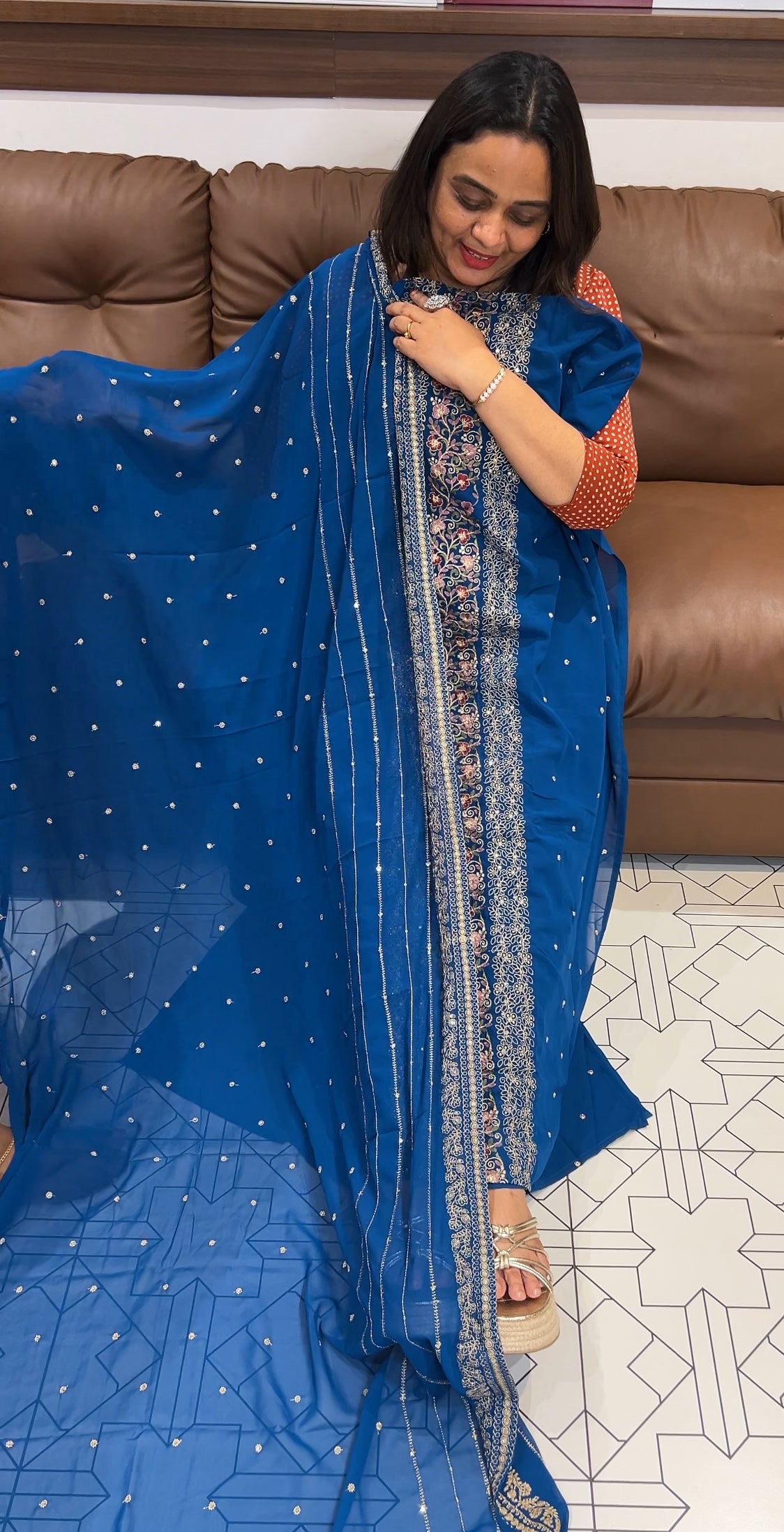 FAUX FGEORGETTE UNSTITCHED SALWAR SUITS - IHA 22798