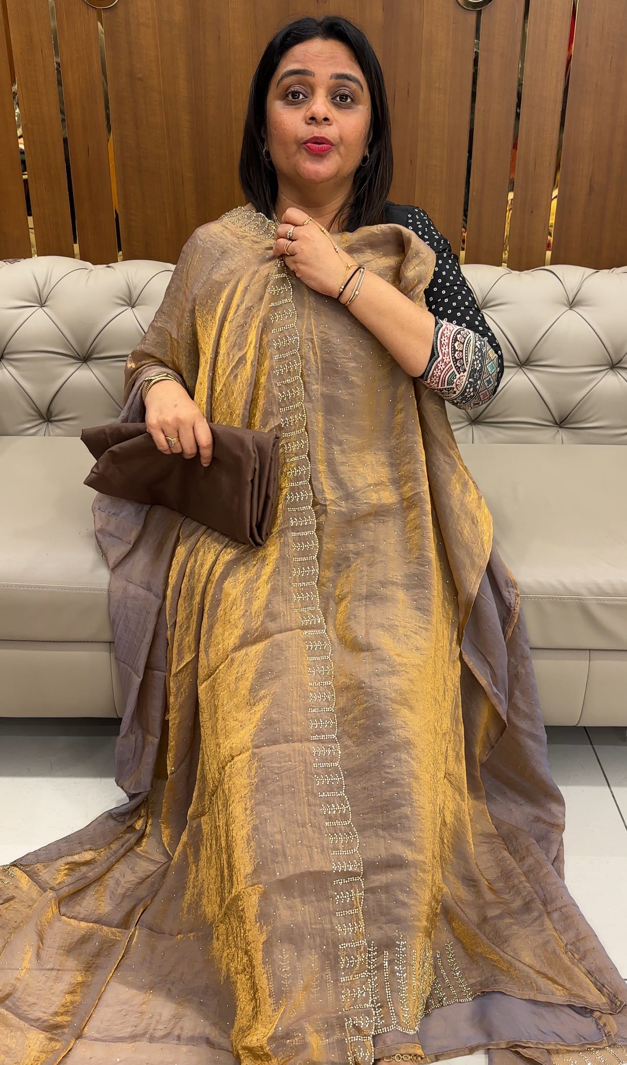 VELVET ORGANZA UNSTITCHED SALWAR SUITS - IHA 25987