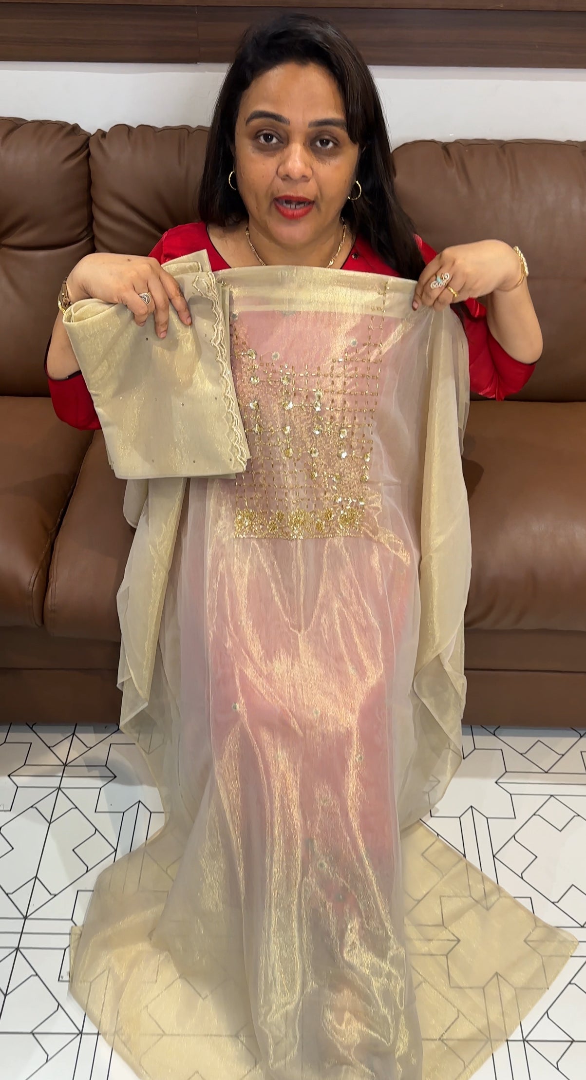 HAND WORKED UNSTITCHED SALWAR SUITS - IHA 23572