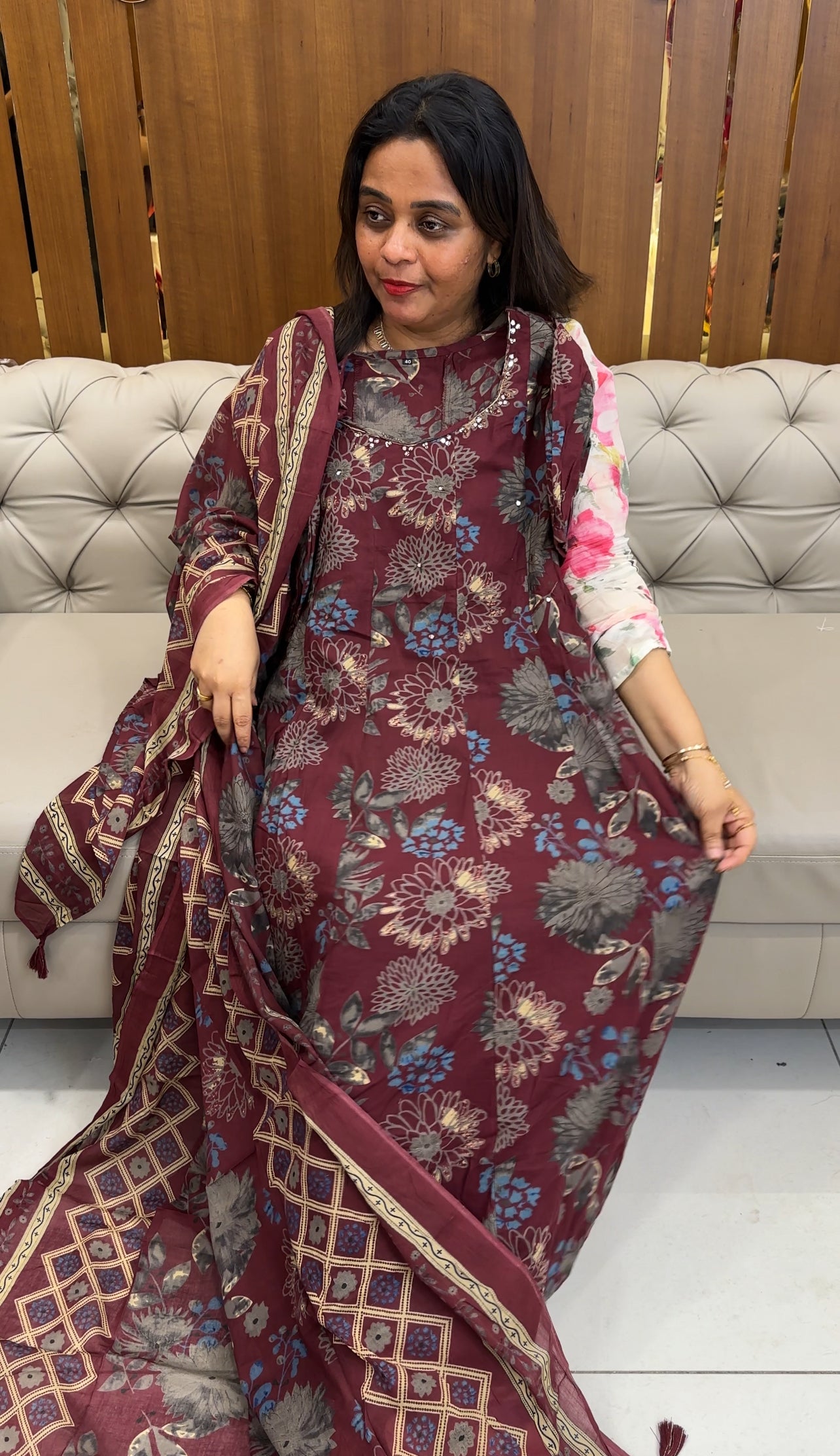 PRINTED LONG ANARKALI TOP, BOTTOM AND DUPATTA - IHA 26123