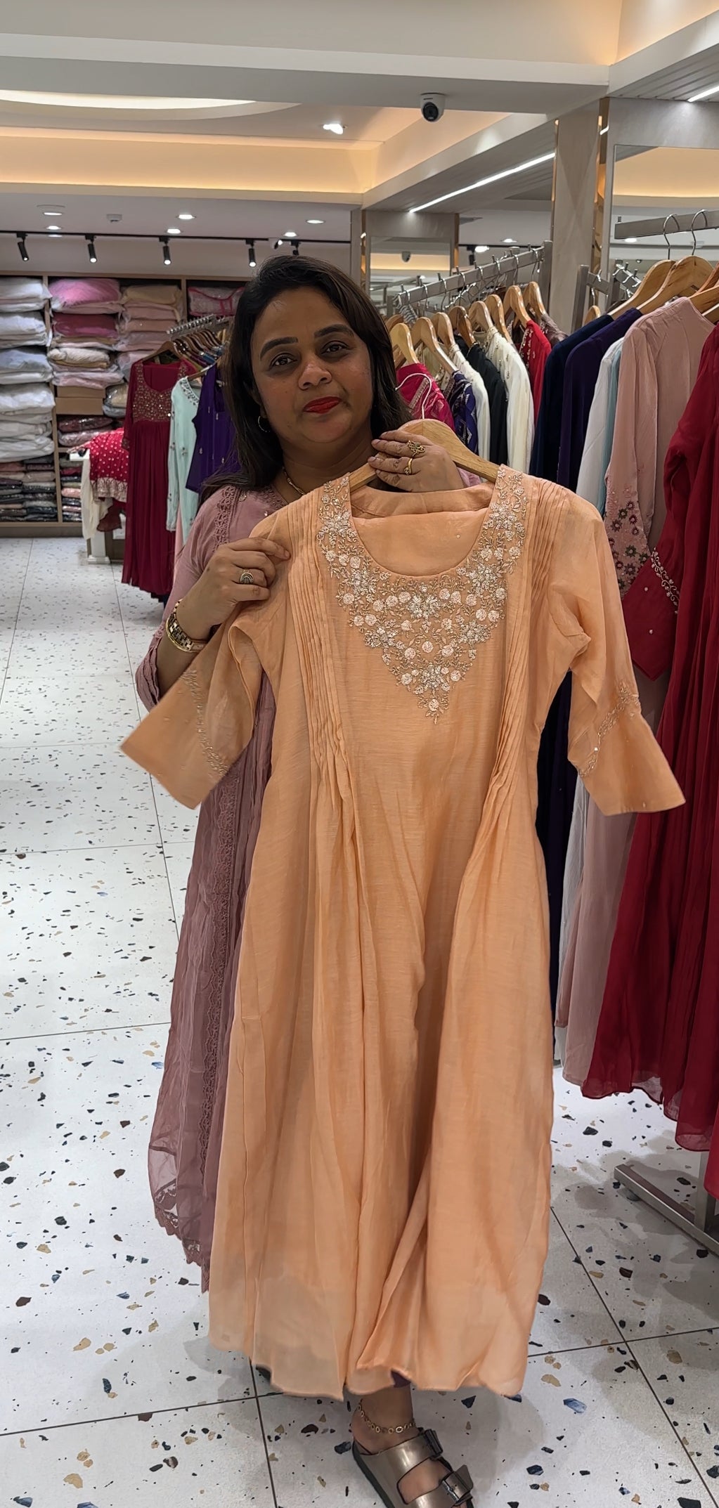 HAND WORKED CHANDERI TOP,BOTTOM AND DUPATTA - IHA 23581