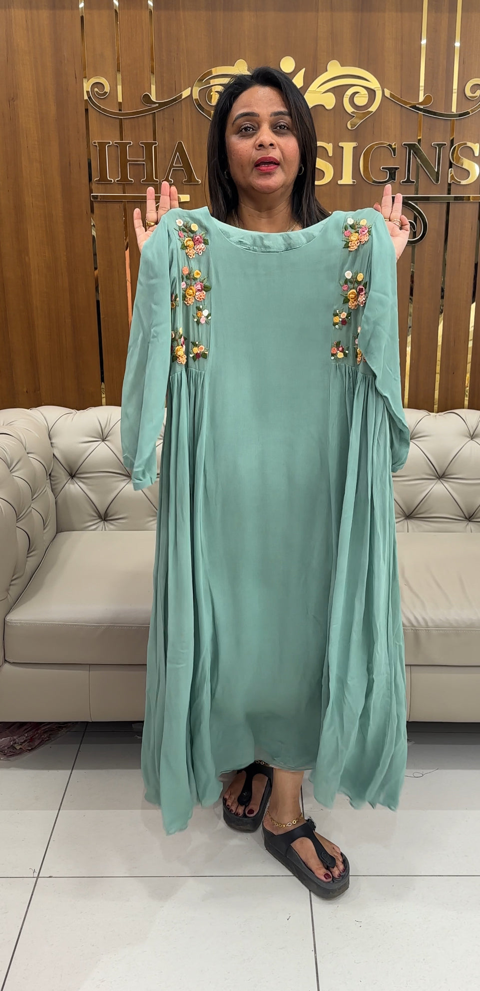 HAND WORKED GEORGETTE ALINE TOPS - IHA 25788