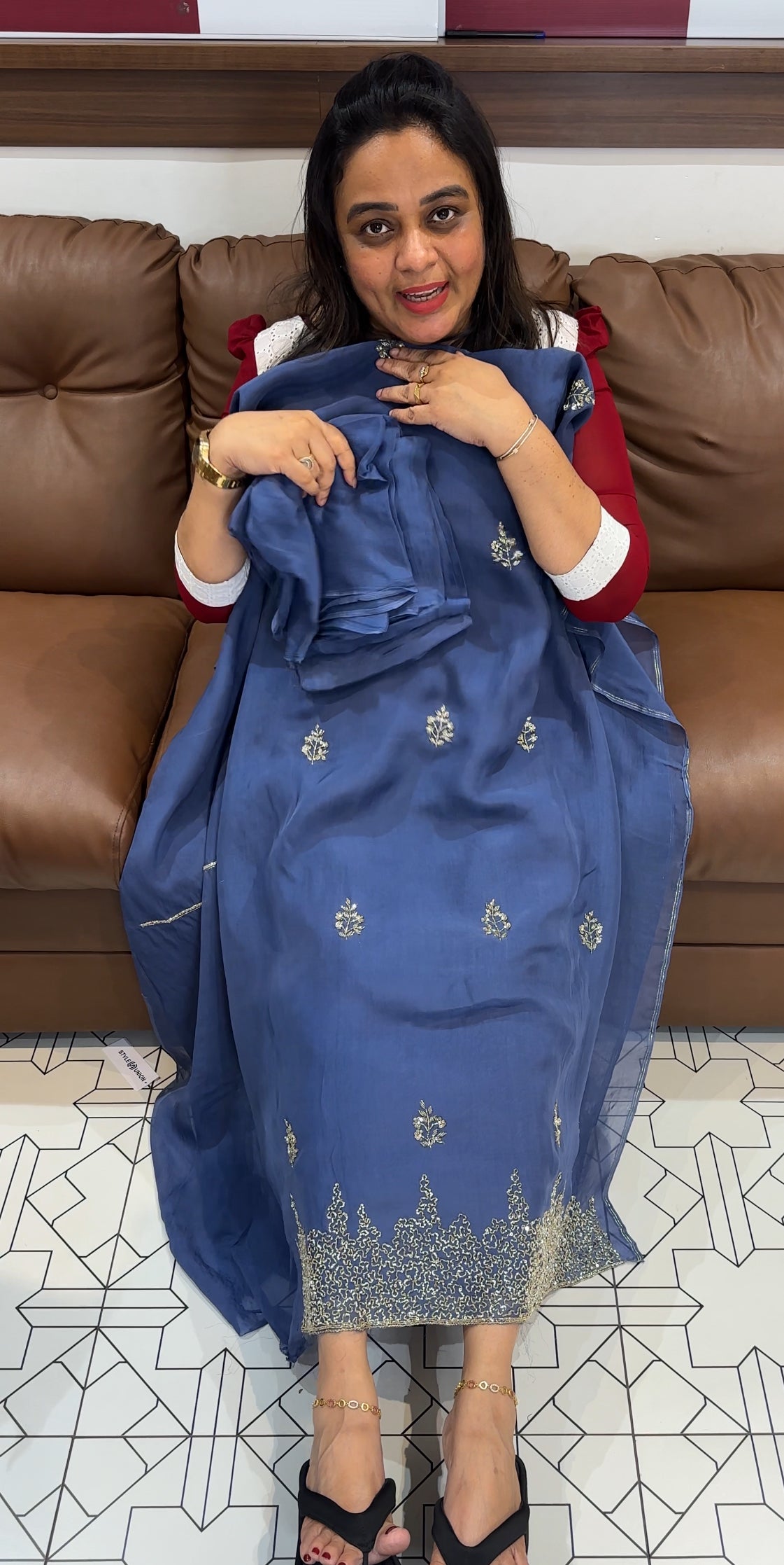 HAND WORKED UNSTITCHED SALWAR SUITS - IHA 27864