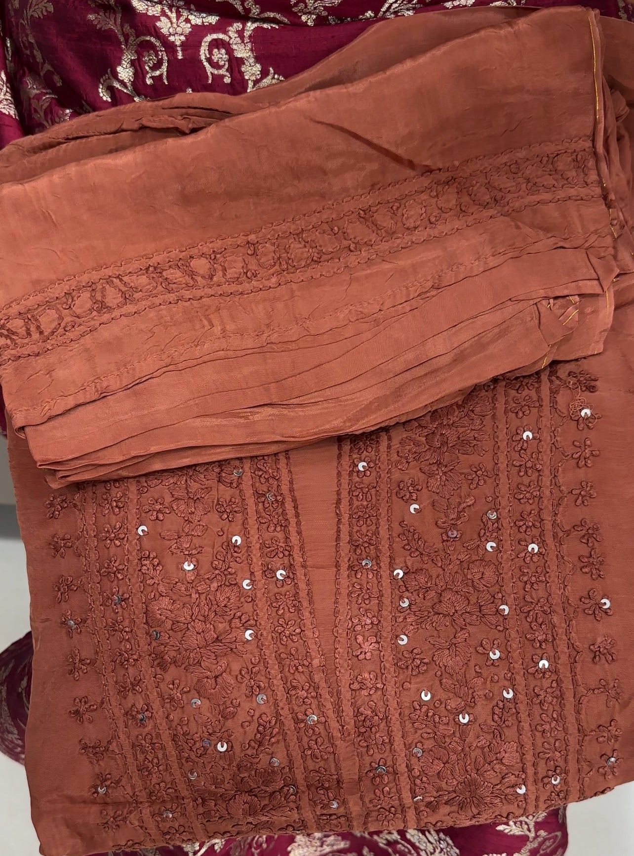 LUCKNOWI CHIKANKARI UNSTITCHED SALWAR SUITS - IHA 27497