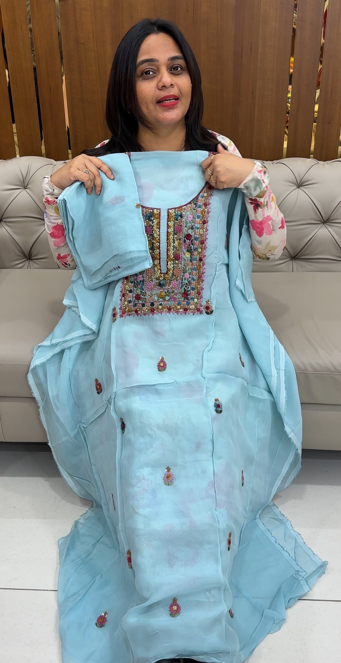 VISCOSE ORGANZA UNSTITCHED SALWAR SUITS - IHA 26095
